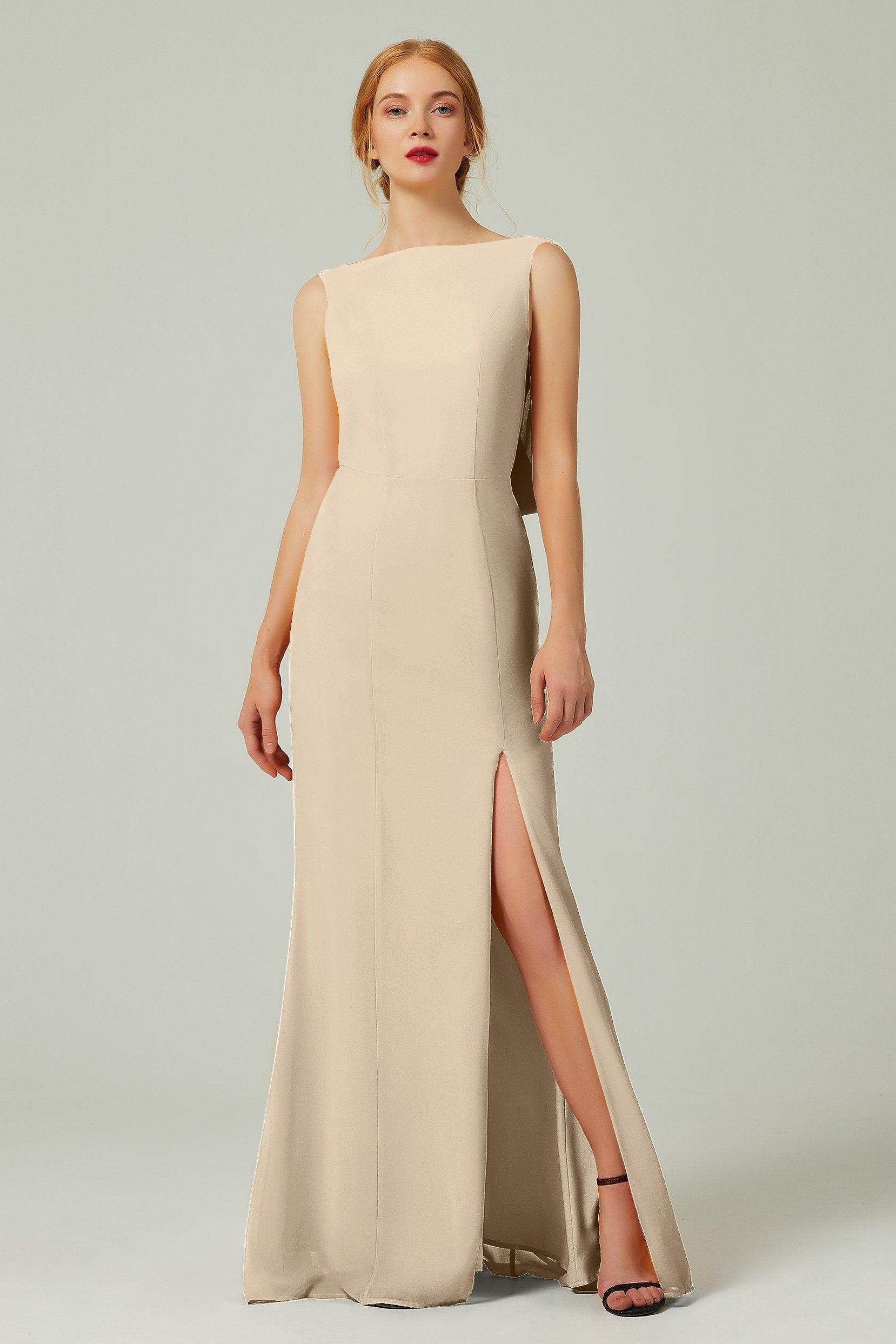 Sheath-Column Sweep-Brush Chiffon Bridesmaid Dress Formal Dresses CB0310PS - COCOMELODY