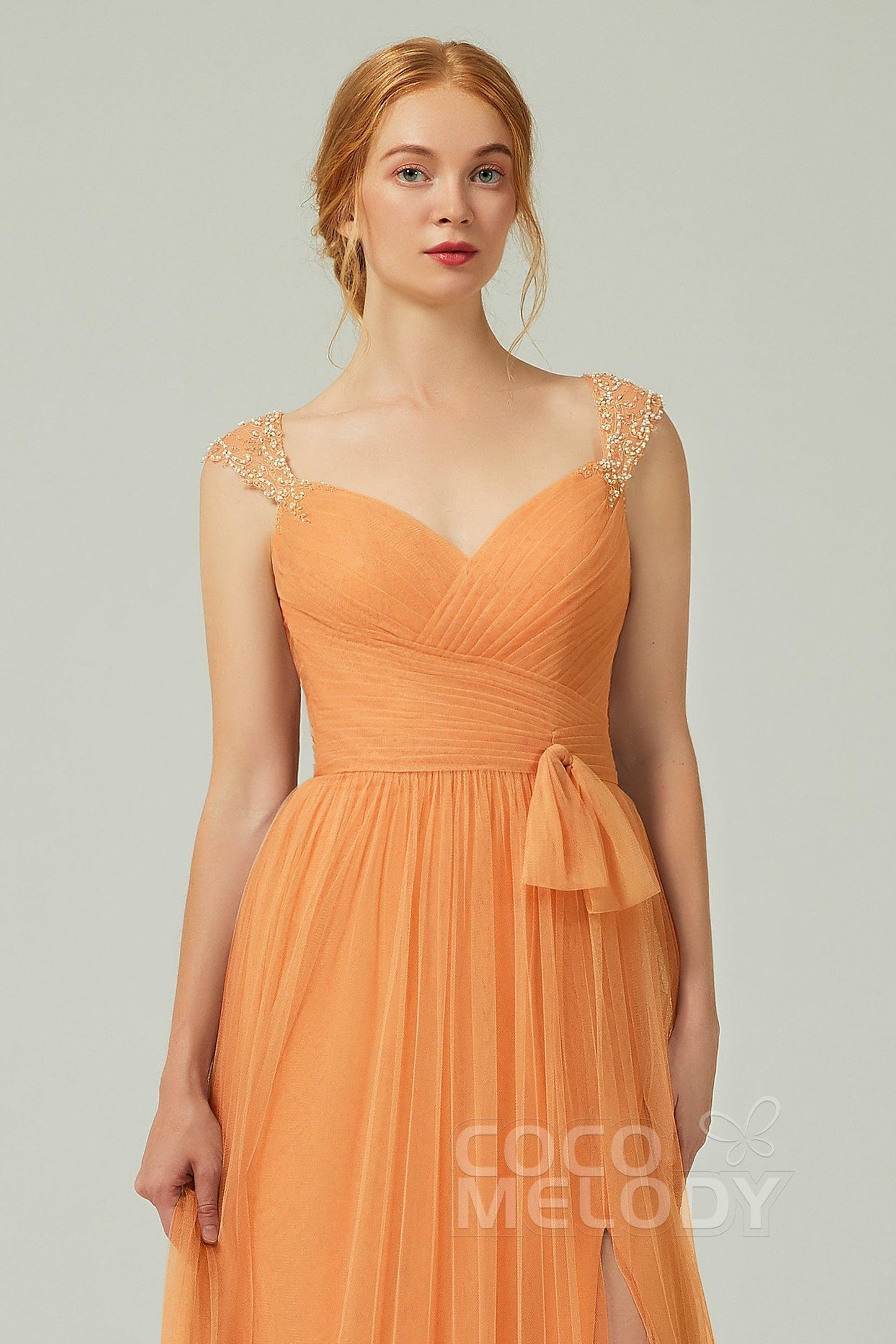 A-Line Floor Length Tulle Bridesmaid Dress CB0313