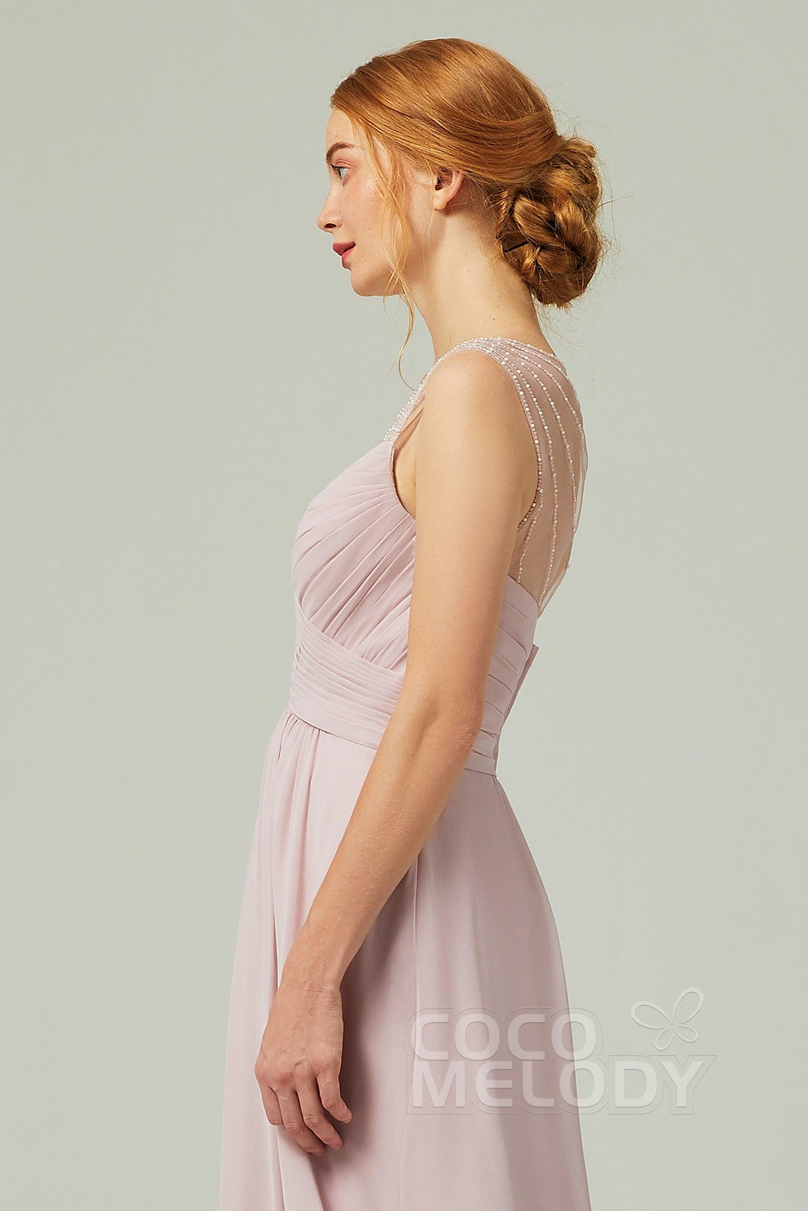 A-Line Floor Length Chiffon Bridesmaid Dress CB0316 - COCOMELODY