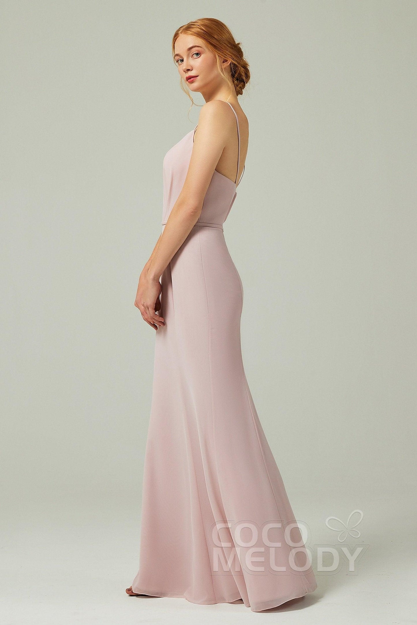 Trumpet-Mermaid Floor Length Chiffon Bridesmaid Dress CB0319 - COCOMELODY