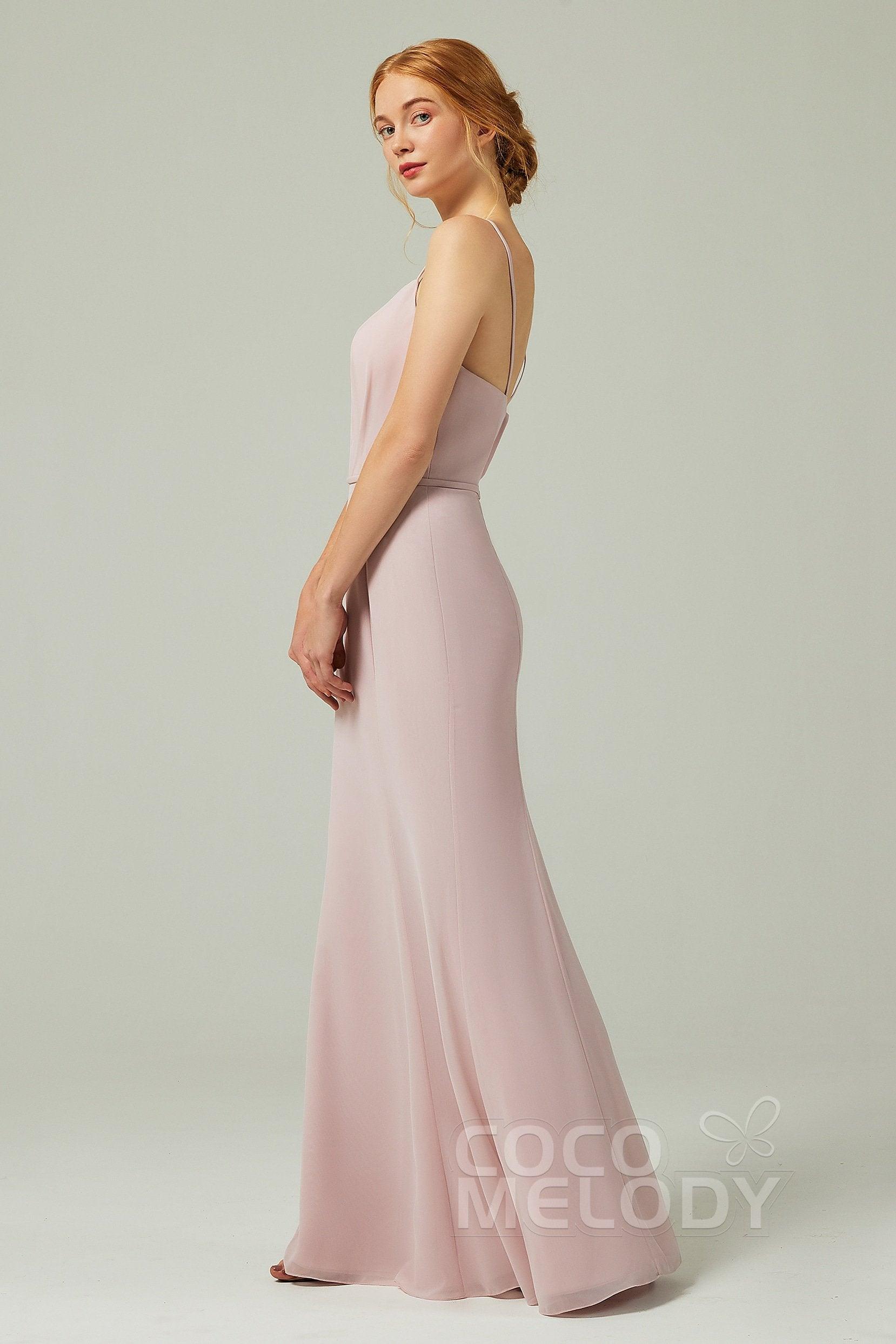 Trumpet-Mermaid Floor Length Chiffon Bridesmaid Dress CB0319 - COCOMELODY