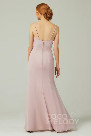 Trumpet-Mermaid Floor Length Chiffon Bridesmaid Dress CB0319 - COCOMELODY