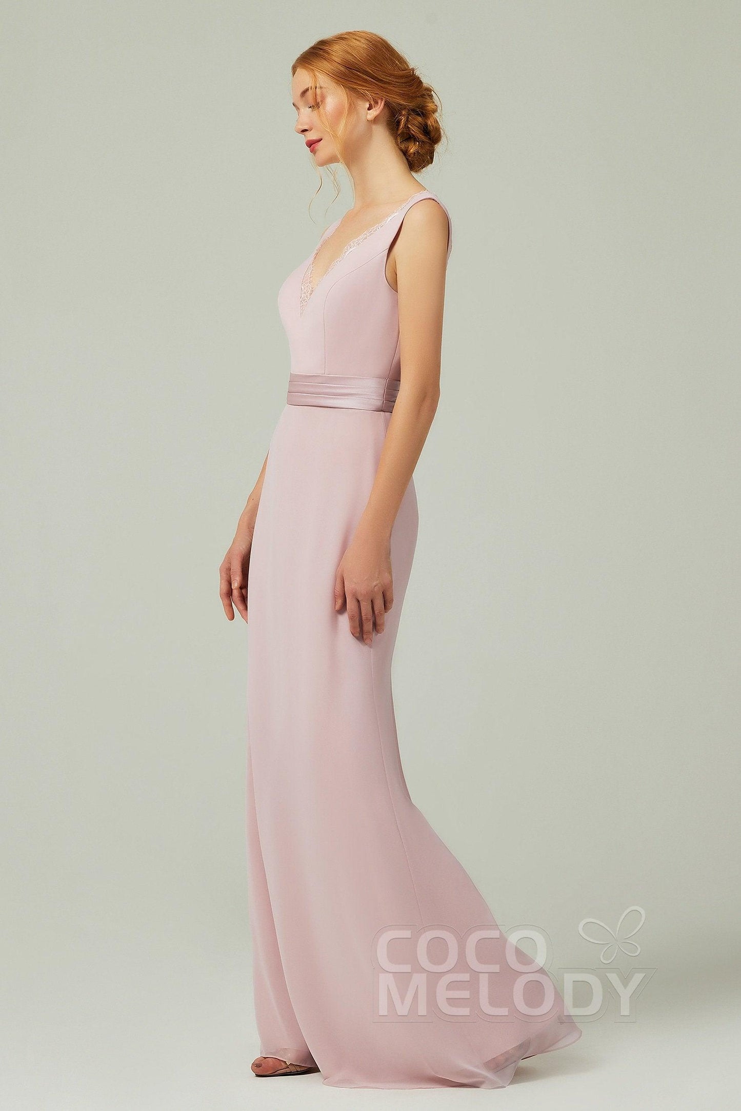 Sheath-Column Floor Length Chiffon Bridesmaid Dress CB0320 - COCOMELODY