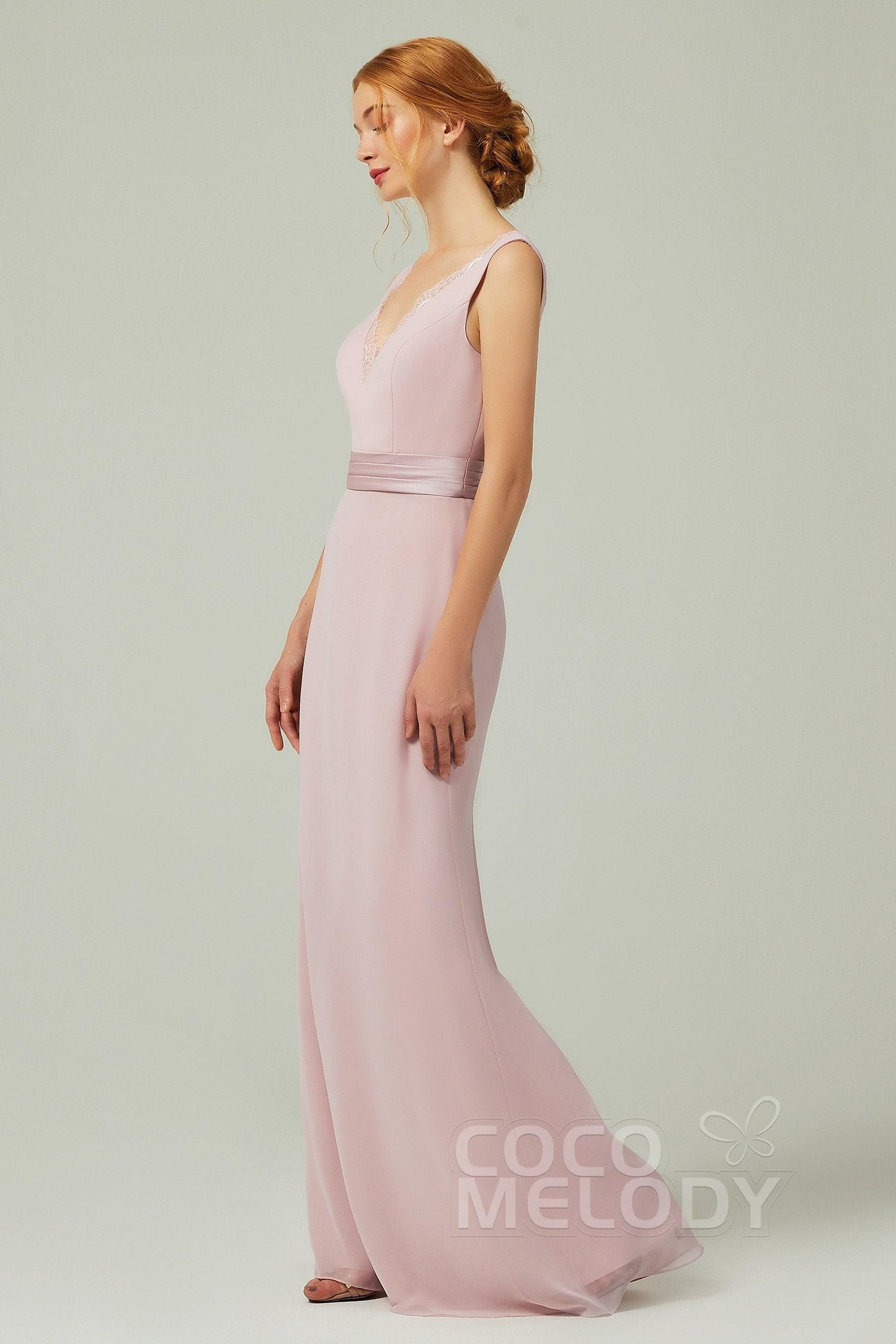 Sheath-Column Floor Length Chiffon Bridesmaid Dress CB0320