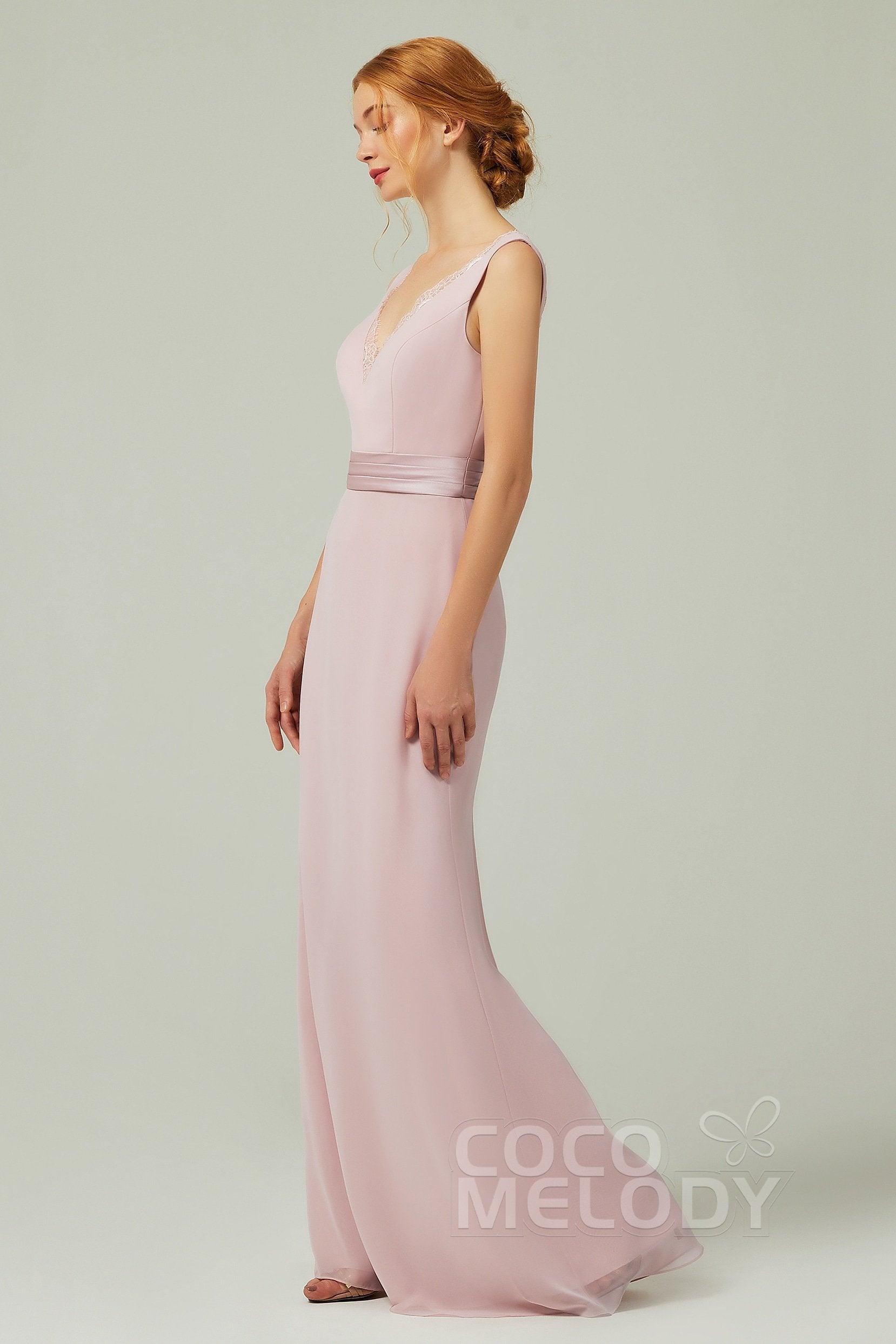 Sheath-Column Floor Length Chiffon Bridesmaid Dress CB0320 - COCOMELODY