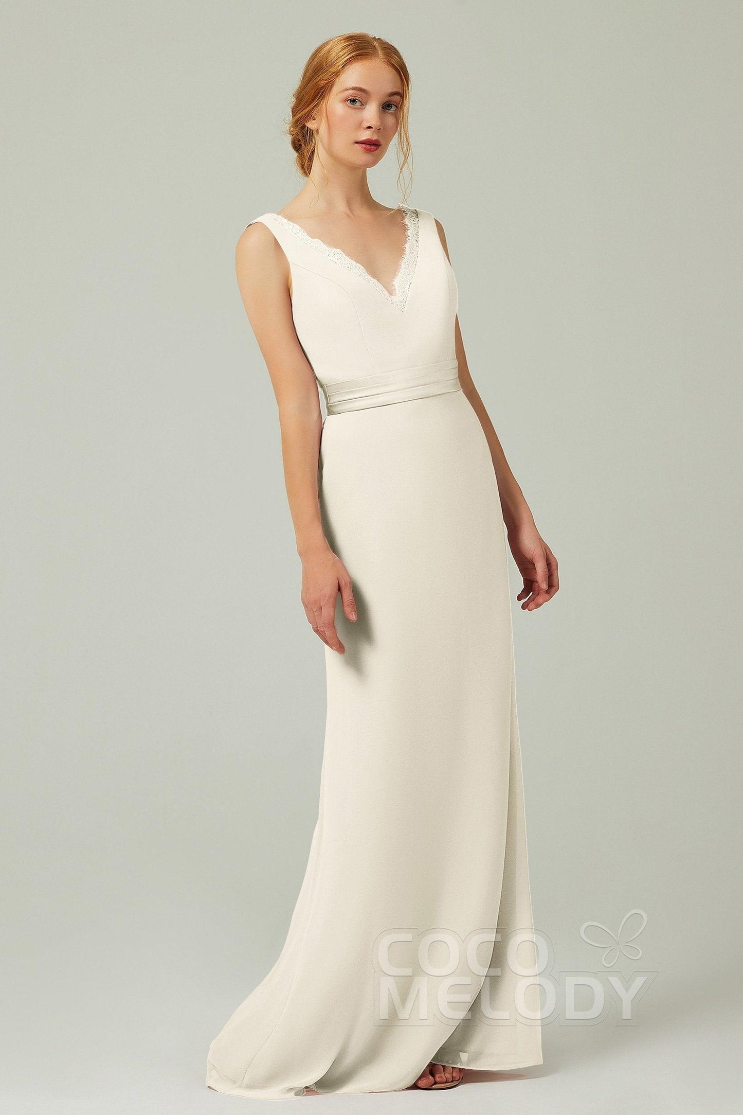 Sheath-Column Floor Length Chiffon Bridesmaid Dress CB0320 - COCOMELODY