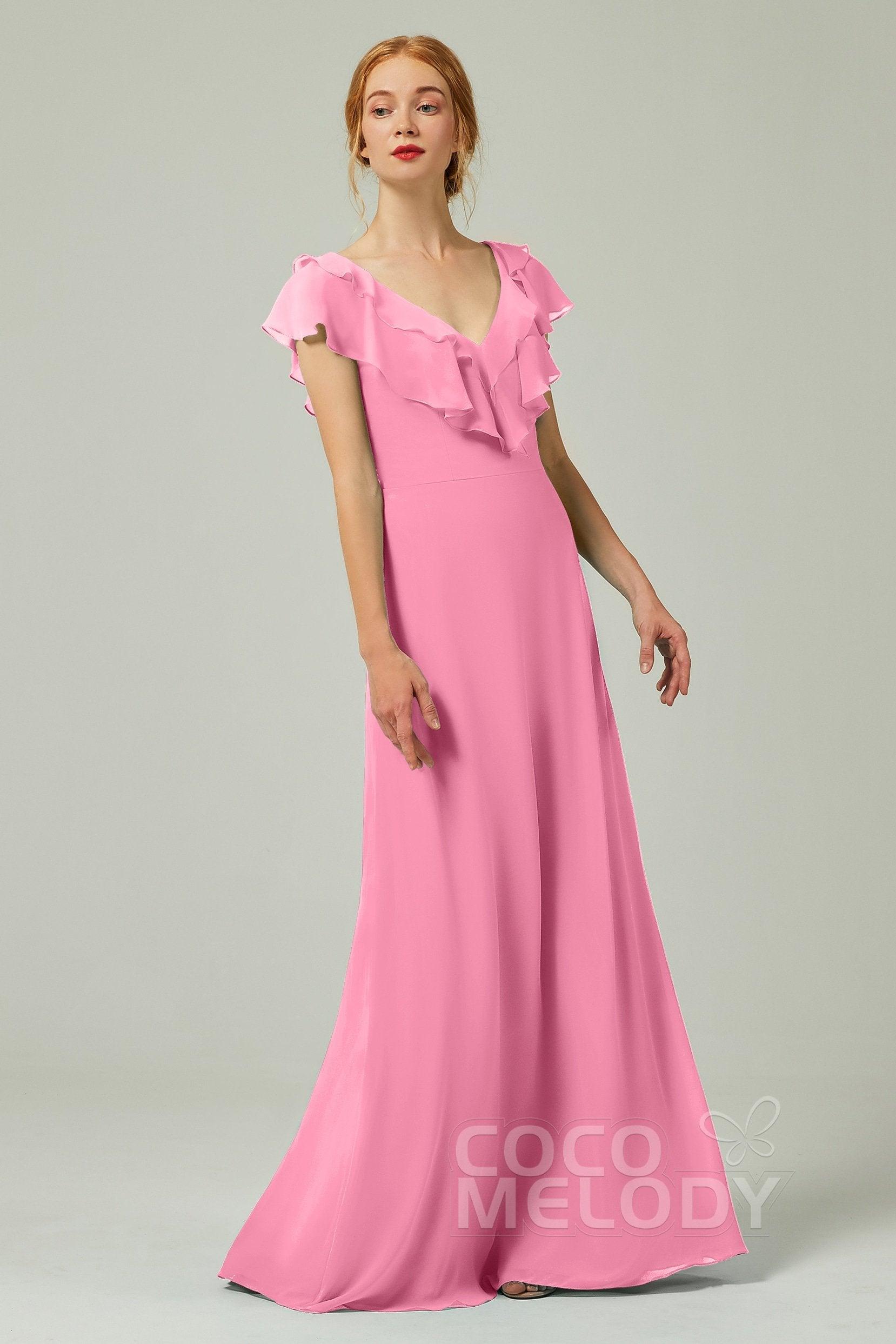 A-Line Floor Length Chiffon Bridesmaid Dress CB0323 - COCOMELODY