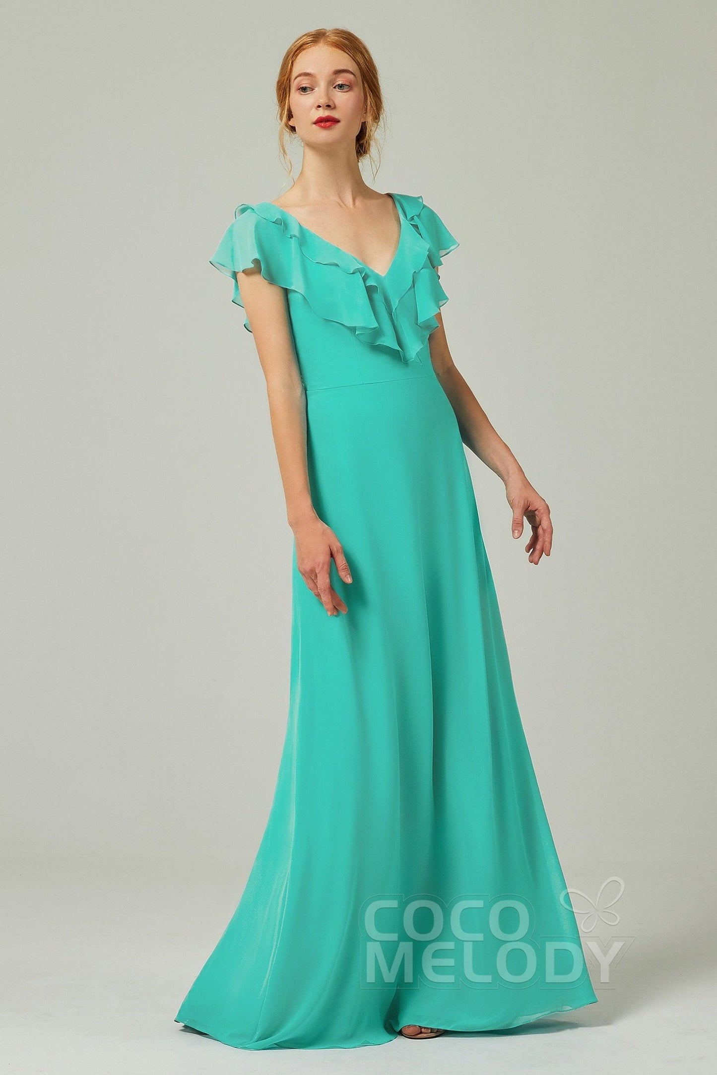 A-Line Floor Length Chiffon Bridesmaid Dress CB0323 - COCOMELODY