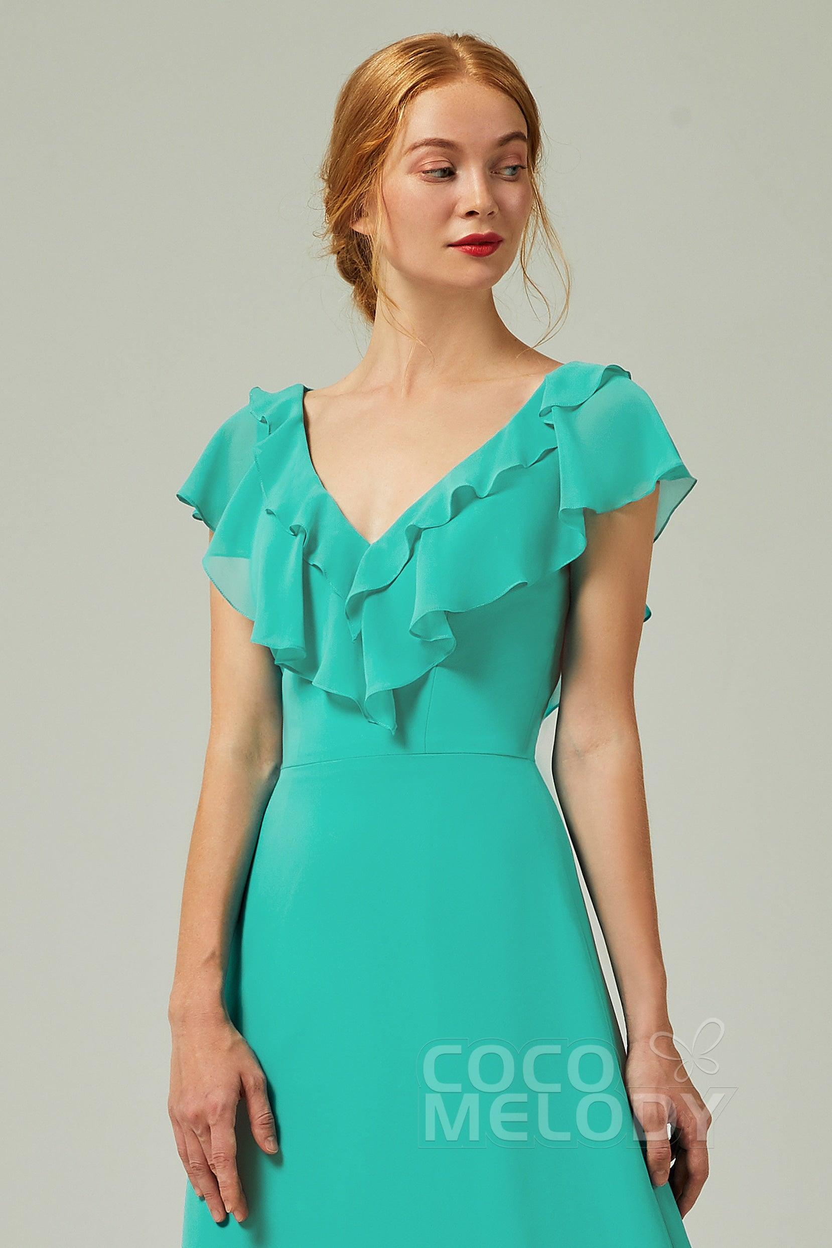 A-Line Floor Length Chiffon Bridesmaid Dress CB0323 - COCOMELODY