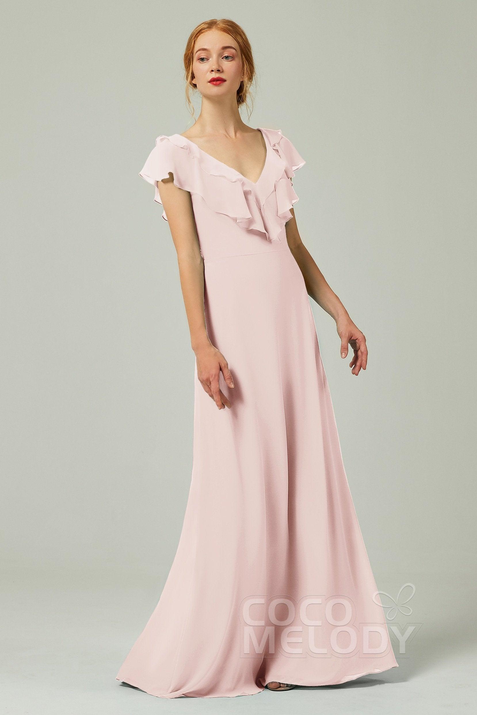 A-Line Floor Length Chiffon Bridesmaid Dress CB0323 - COCOMELODY