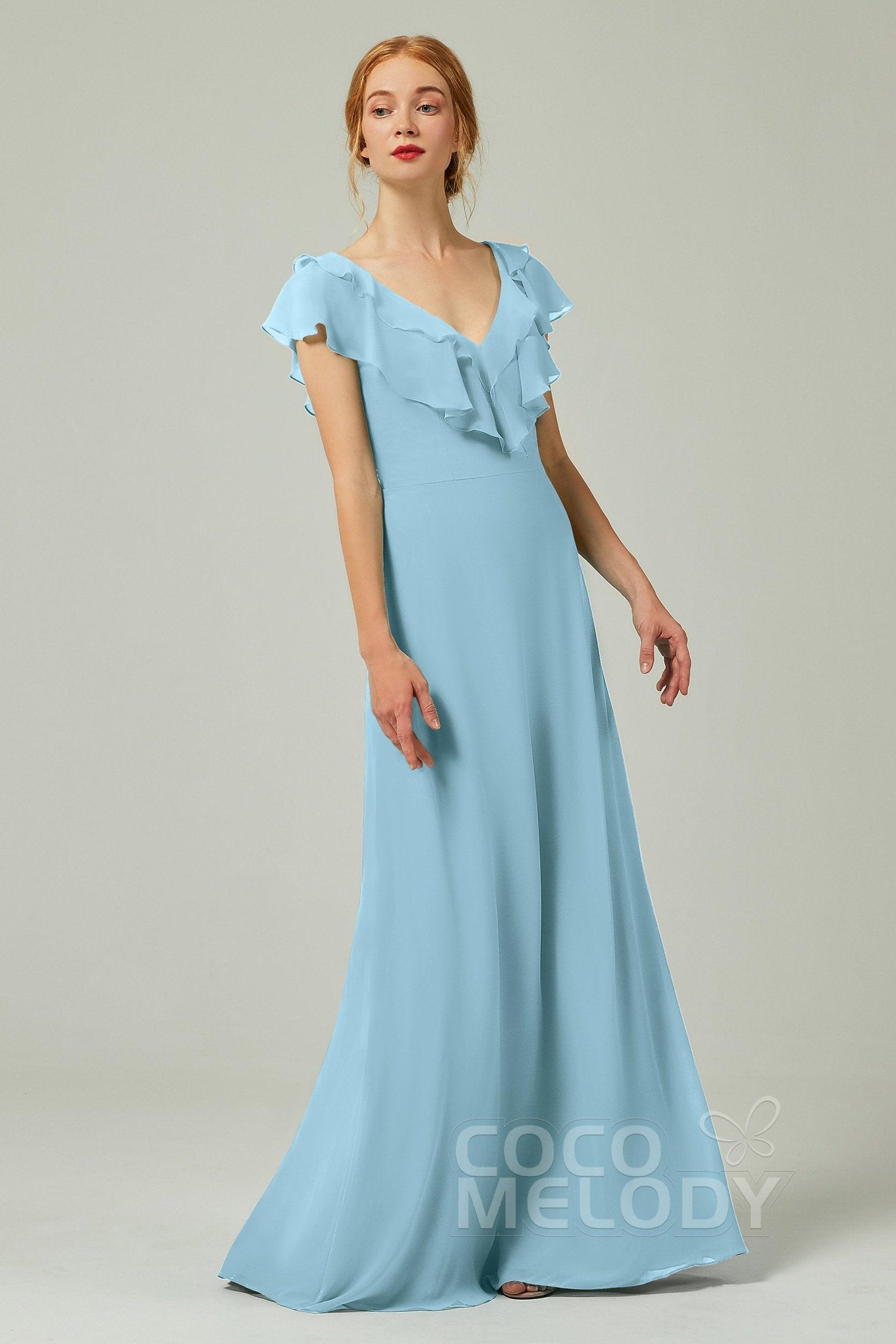 A-Line Floor Length Chiffon Bridesmaid Dress CB0323 - COCOMELODY