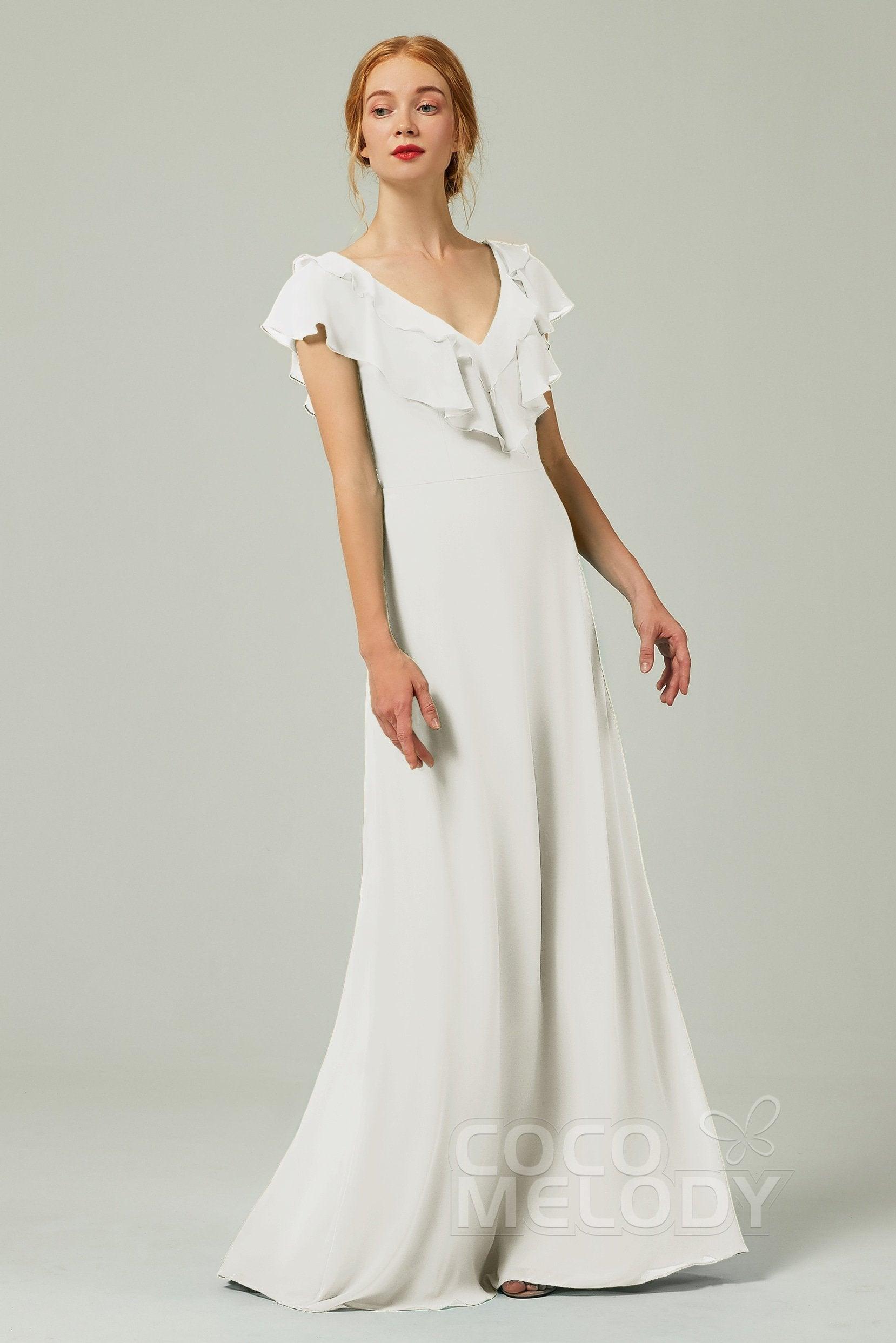 A-Line Floor Length Chiffon Bridesmaid Dress CB0323 - COCOMELODY