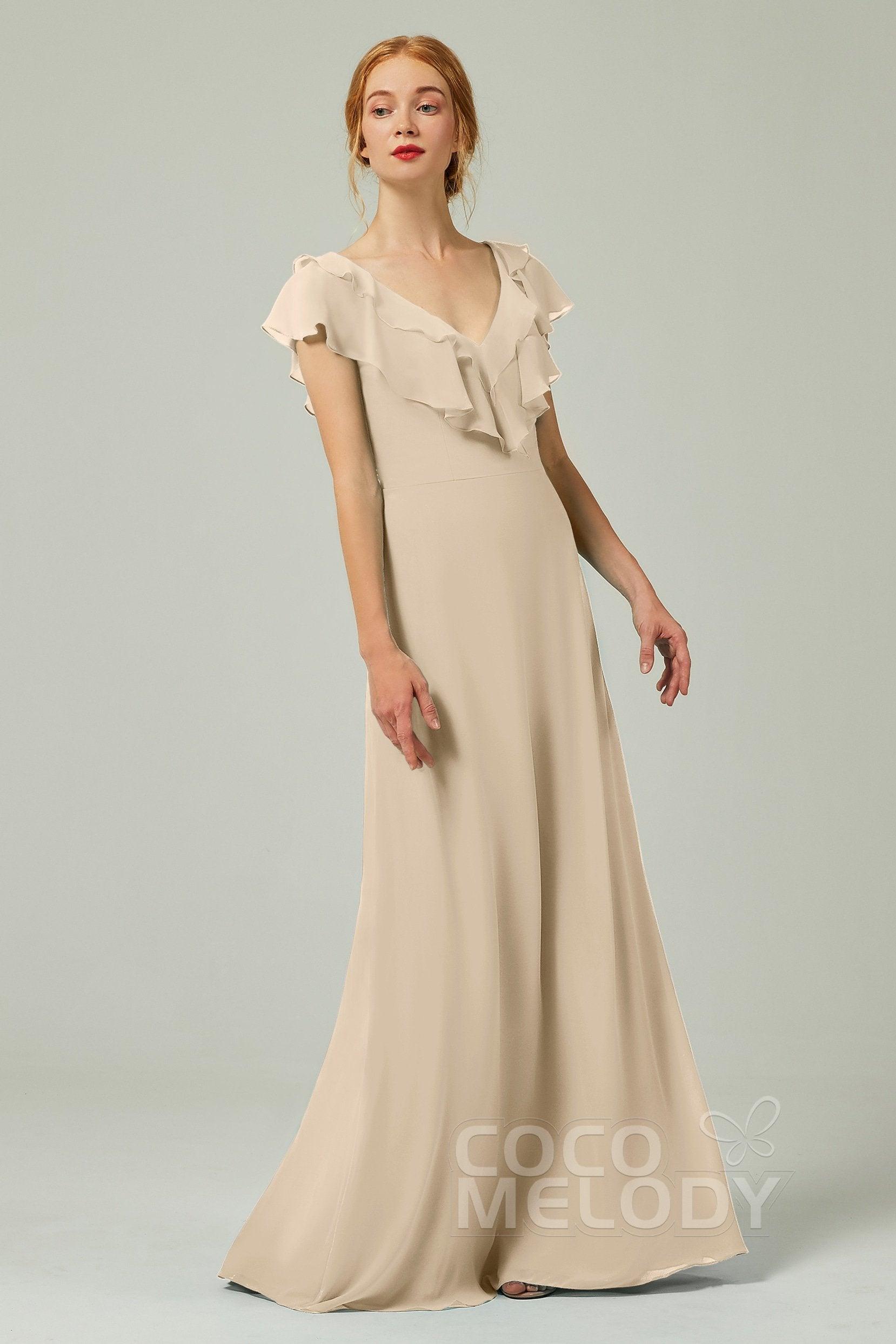 A-Line Floor Length Chiffon Bridesmaid Dress CB0323 - COCOMELODY