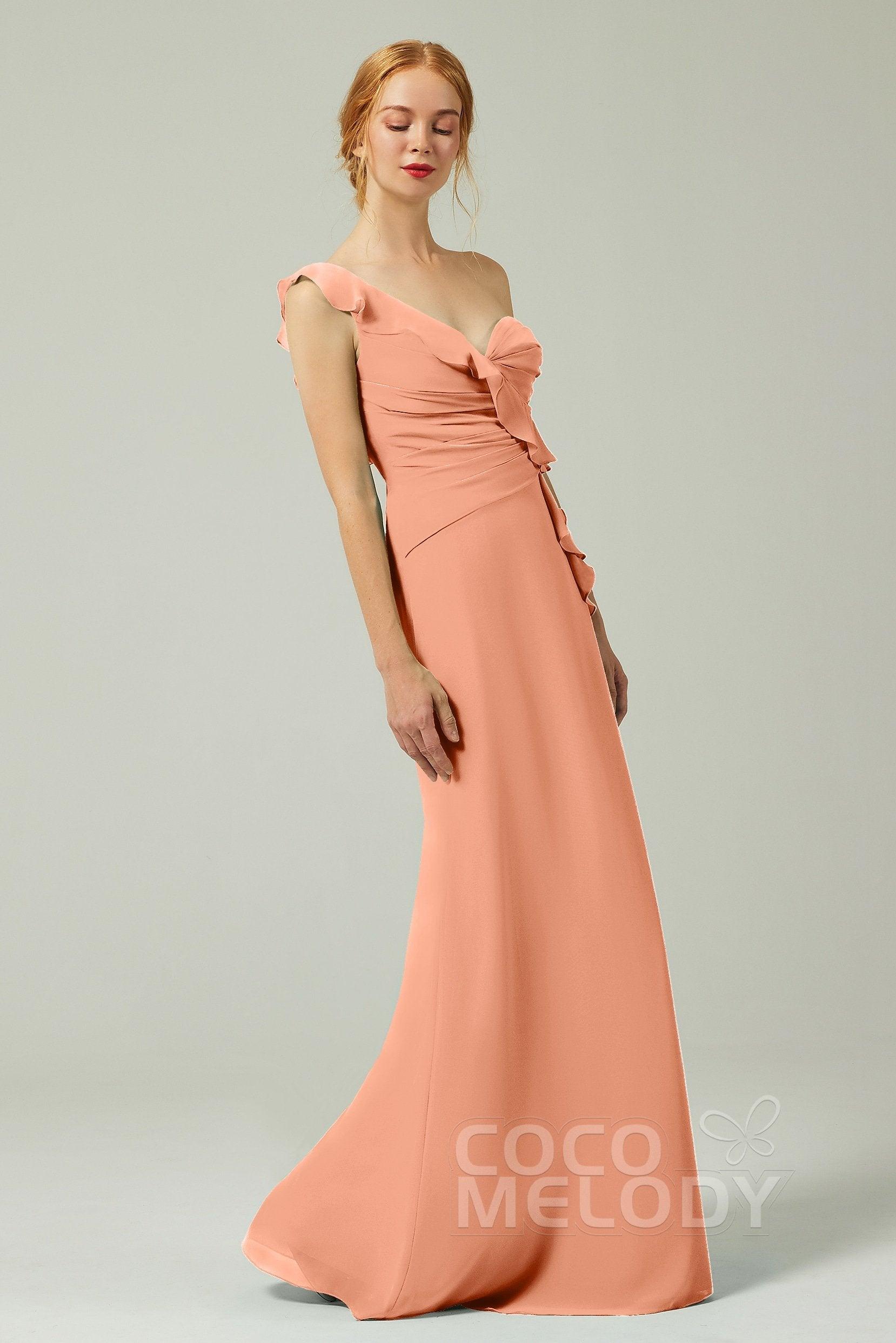 Sheath-Column Floor Length Chiffon Bridesmaid Dress CB0324 - COCOMELODY