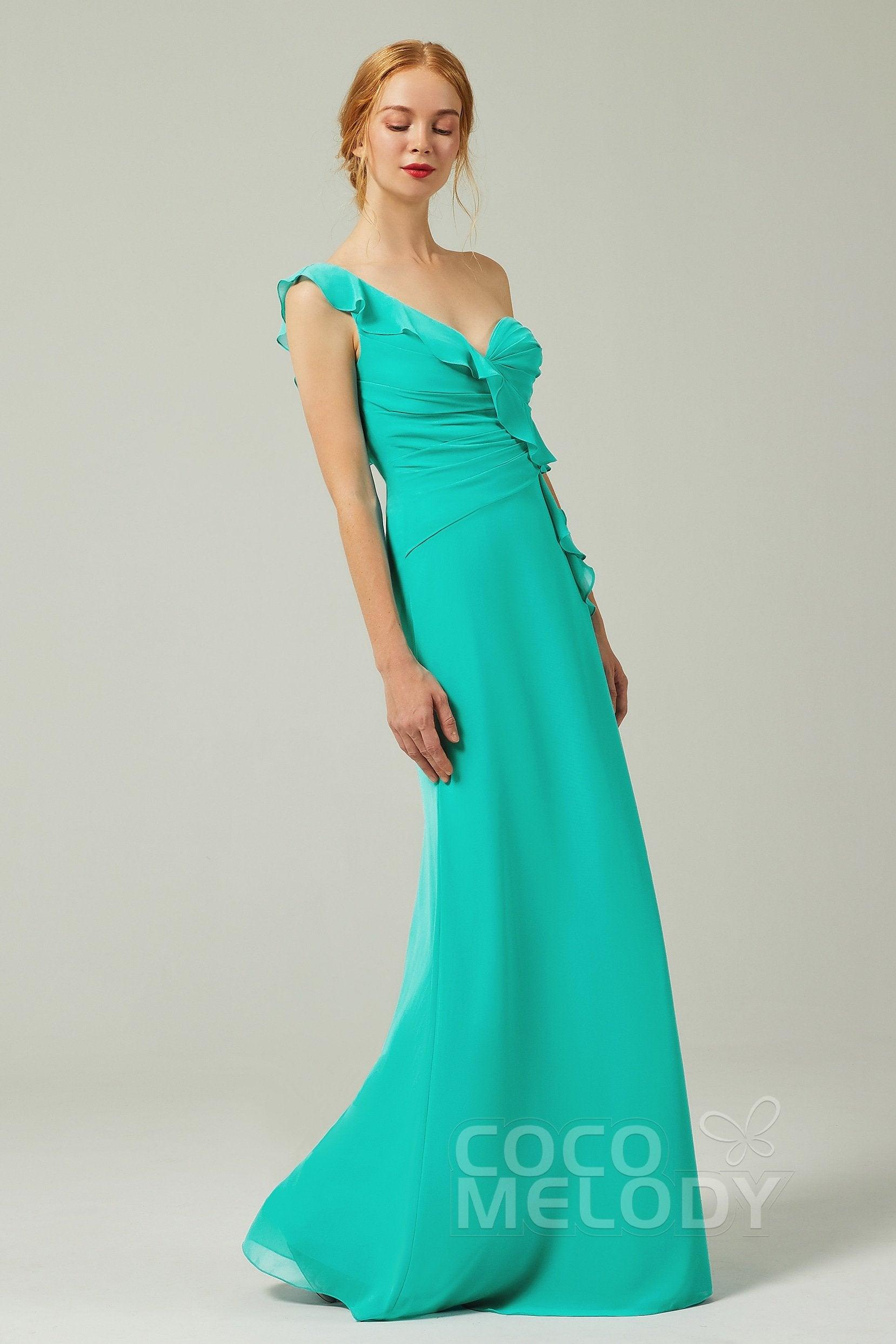 Sheath-Column Floor Length Chiffon Bridesmaid Dress CB0324 - COCOMELODY