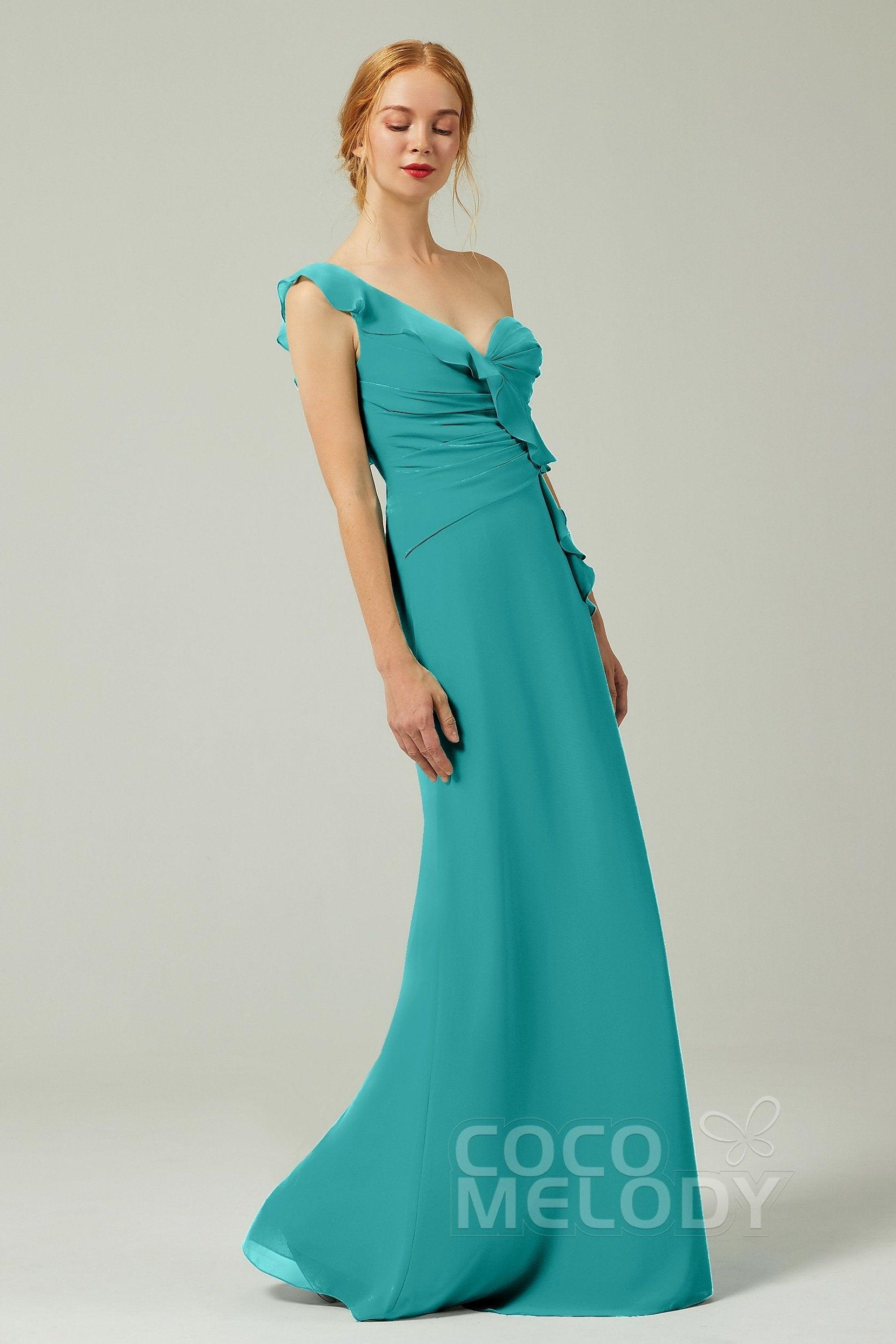 Sheath-Column Floor Length Chiffon Bridesmaid Dress CB0324 - COCOMELODY