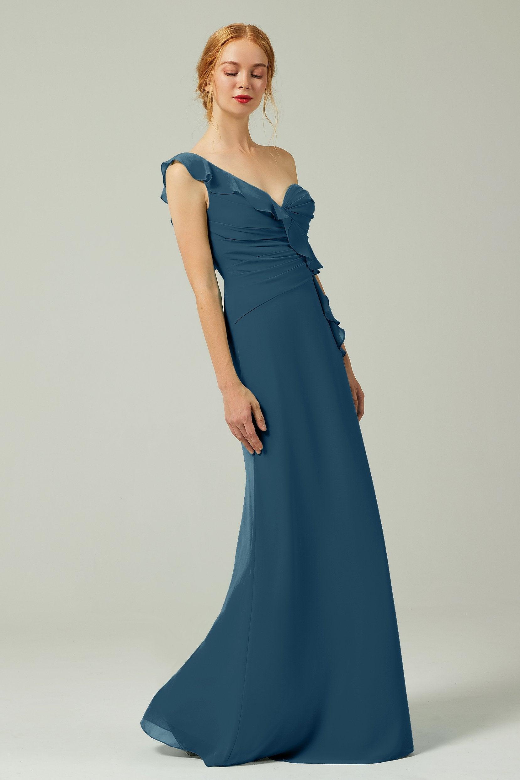 Sheath-Column Floor Length Chiffon Bridesmaid Dress CB0324 - COCOMELODY