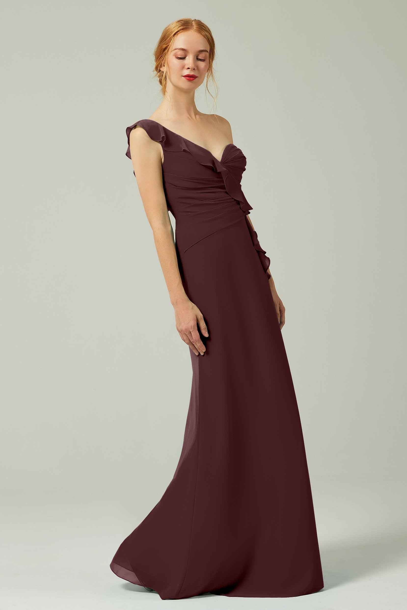 Sheath-Column Floor Length Chiffon Bridesmaid Dress CB0324 - COCOMELODY
