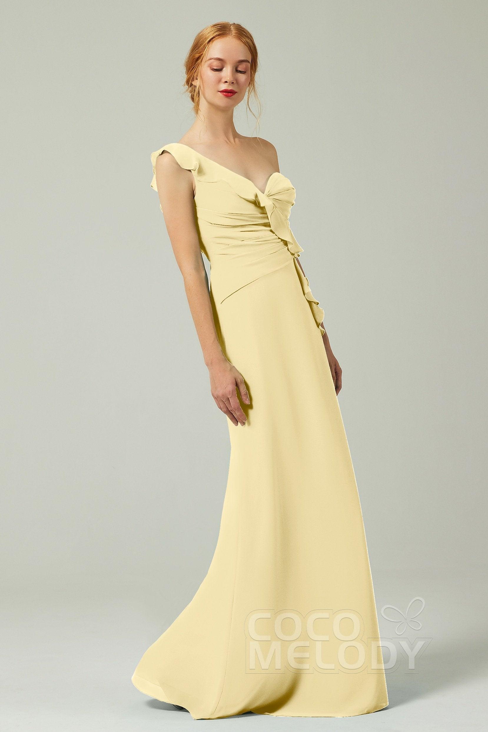 Sheath-Column Floor Length Chiffon Bridesmaid Dress CB0324 - COCOMELODY