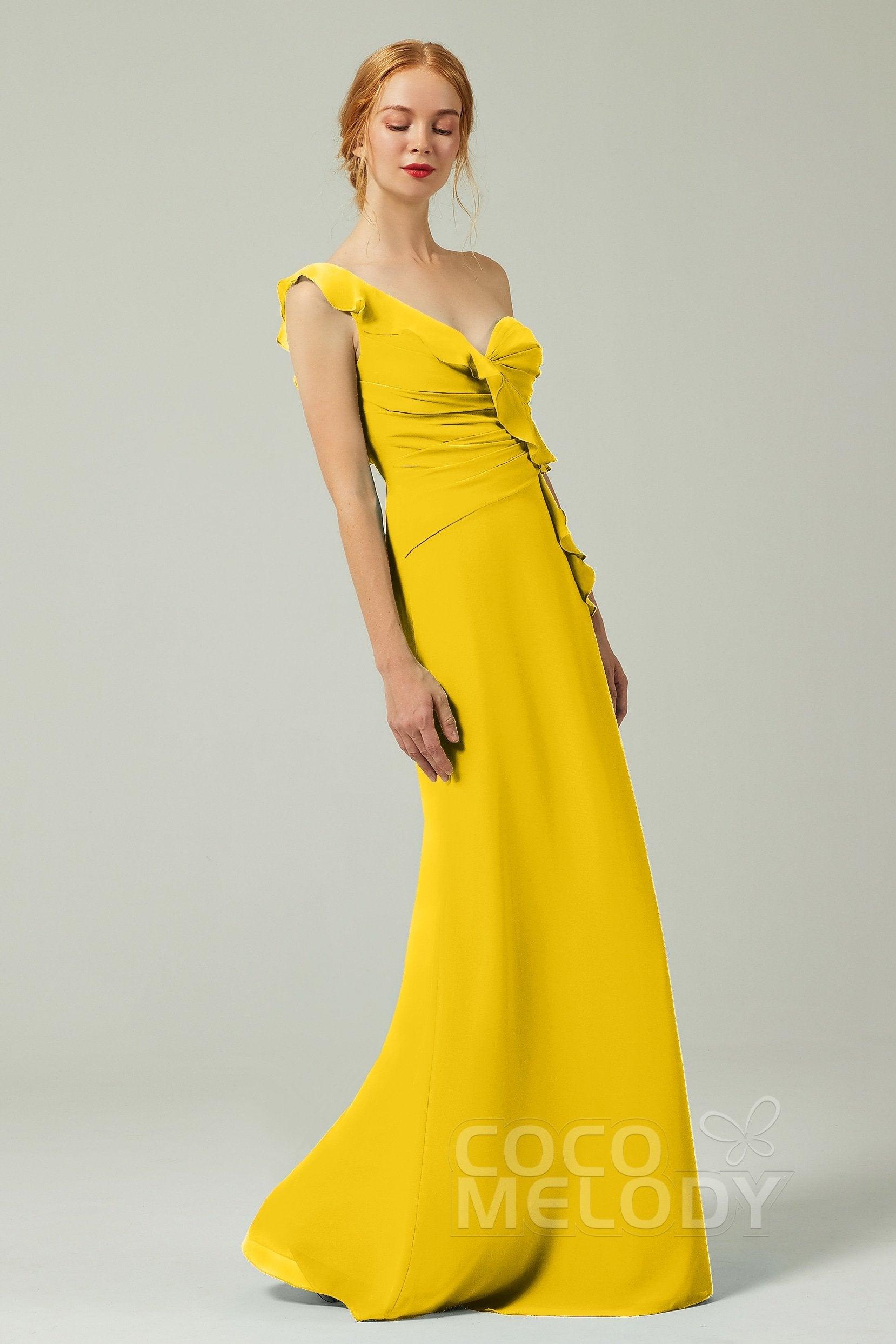 Sheath-Column Floor Length Chiffon Bridesmaid Dress CB0324 - COCOMELODY