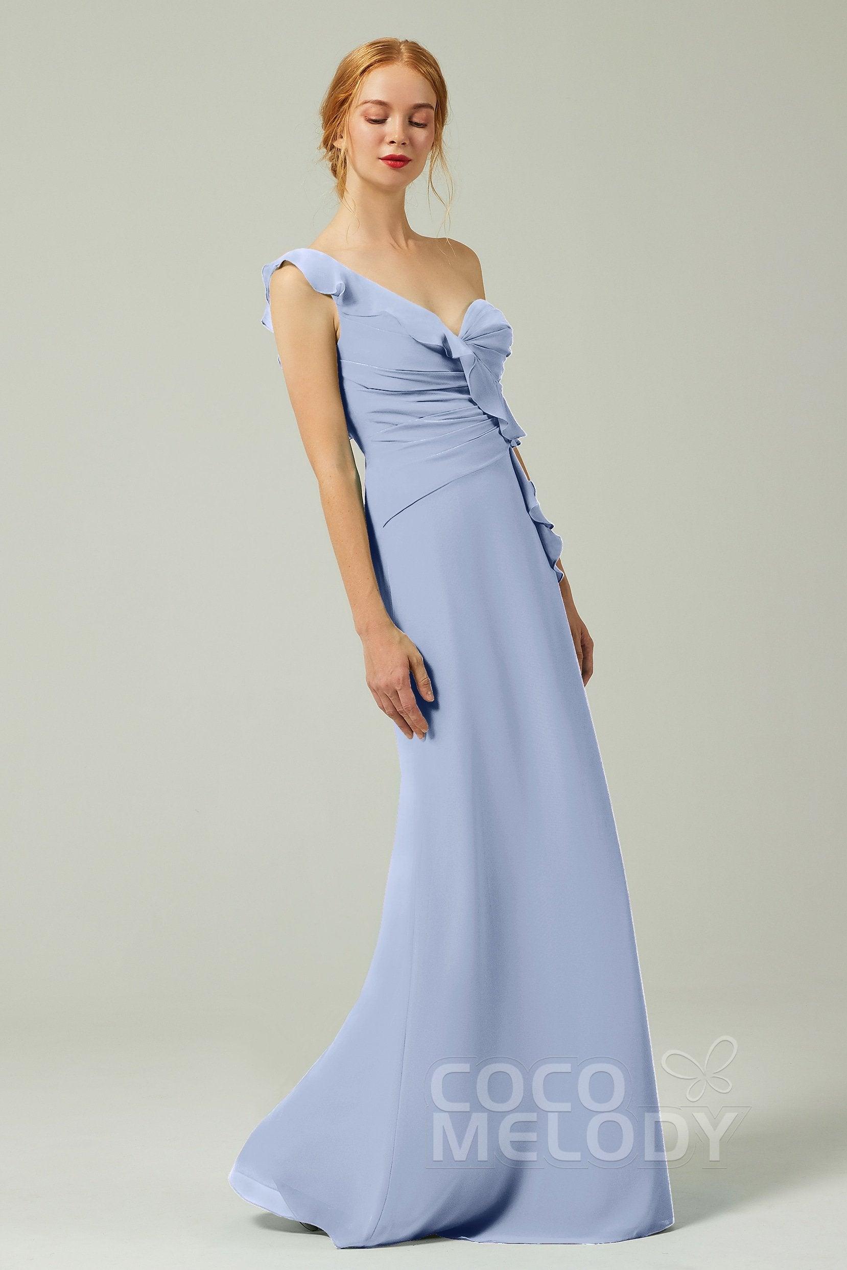 Sheath-Column Floor Length Chiffon Bridesmaid Dress CB0324 - COCOMELODY