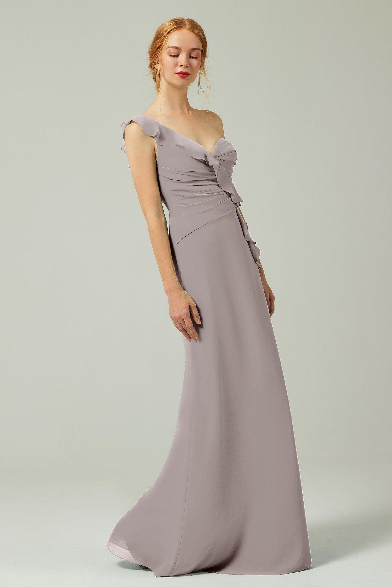 Sheath-Column Floor Length Chiffon Bridesmaid Dress CB0324 - COCOMELODY