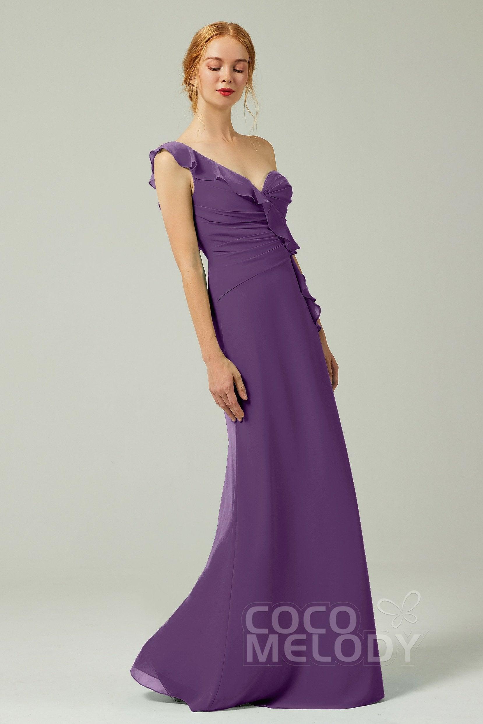 Sheath-Column Floor Length Chiffon Bridesmaid Dress CB0324 - COCOMELODY