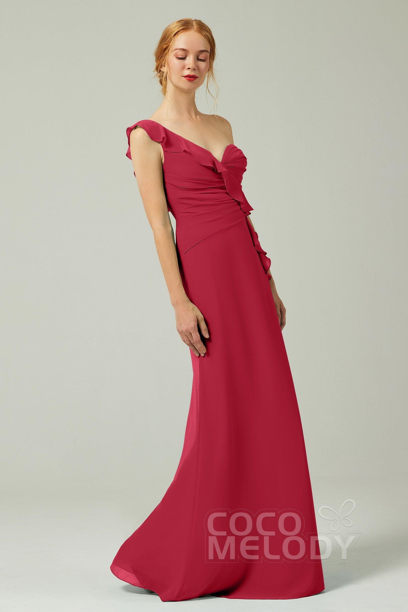 Sheath-Column Floor Length Chiffon Bridesmaid Dress CB0324 - COCOMELODY