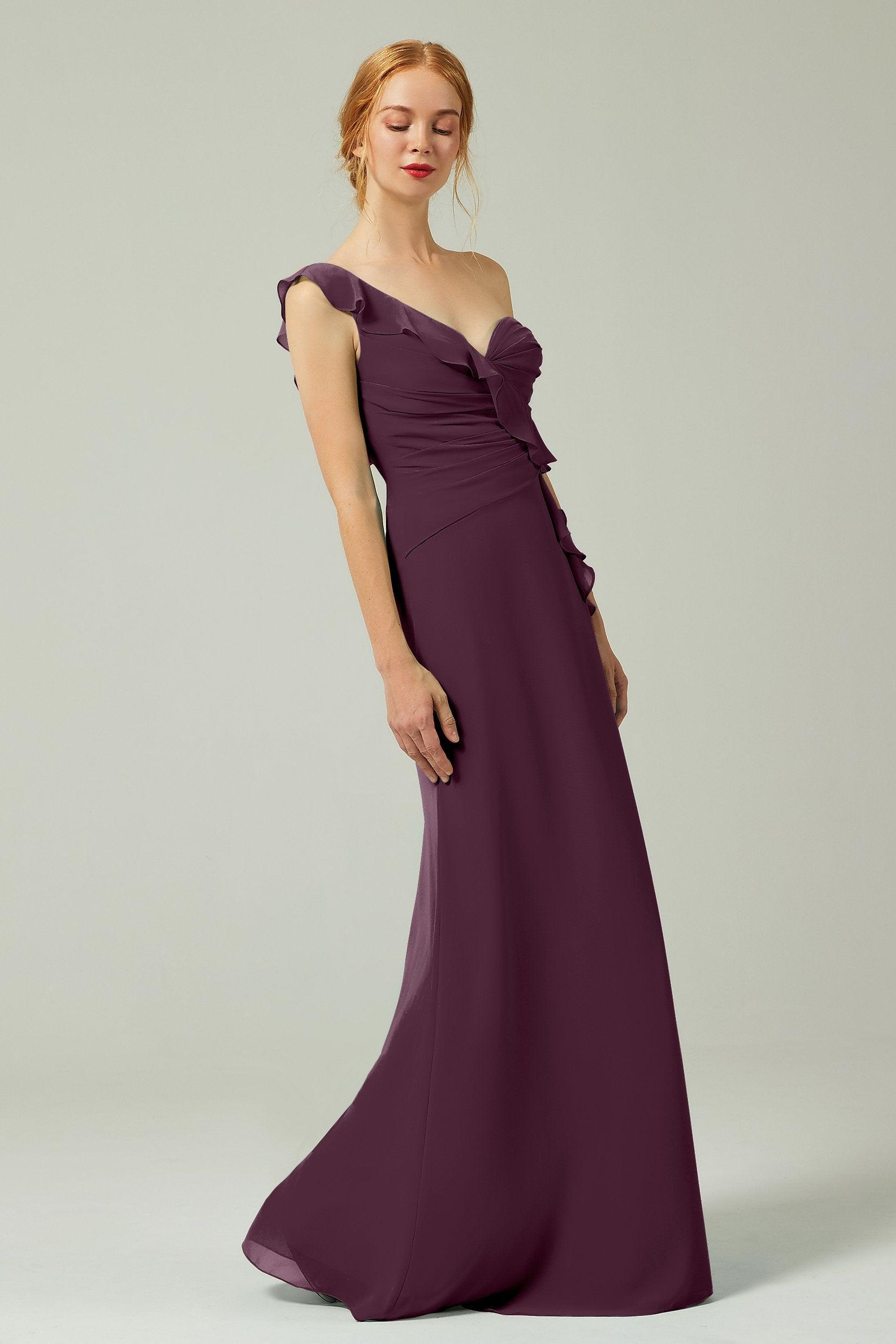Sheath-Column Floor Length Chiffon Bridesmaid Dress CB0324 - COCOMELODY