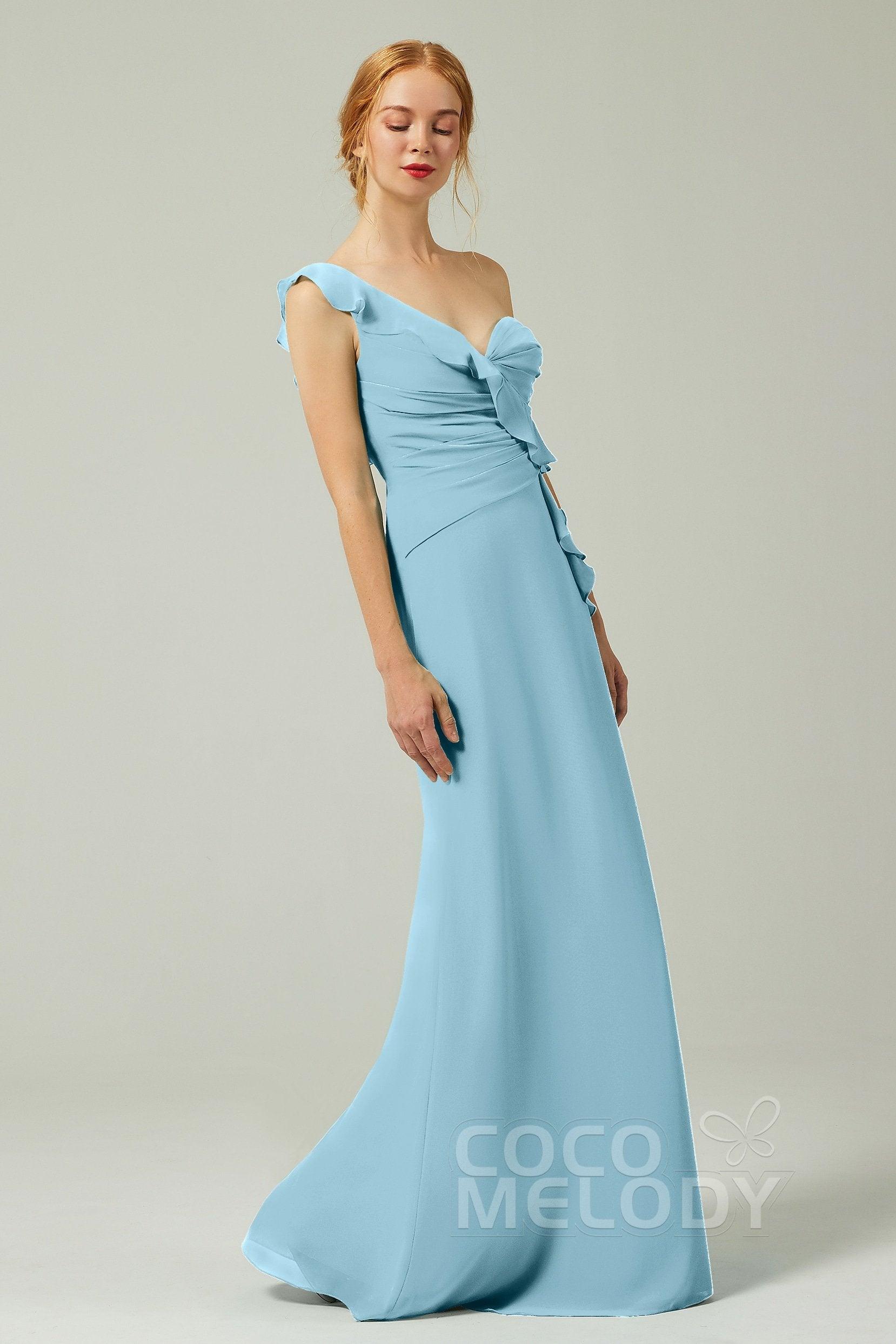 Sheath-Column Floor Length Chiffon Bridesmaid Dress CB0324 - COCOMELODY