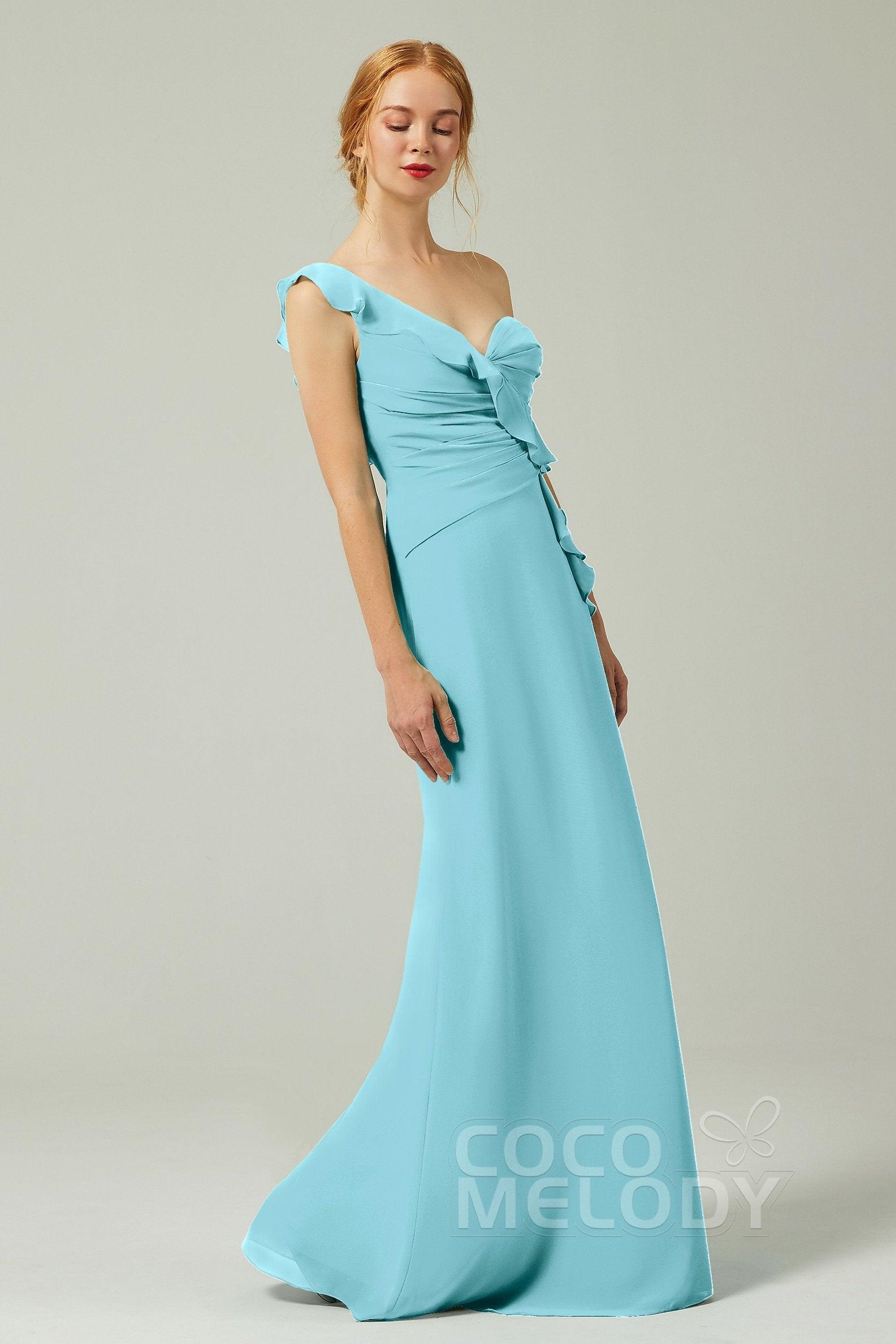 Sheath-Column Floor Length Chiffon Bridesmaid Dress CB0324 - COCOMELODY