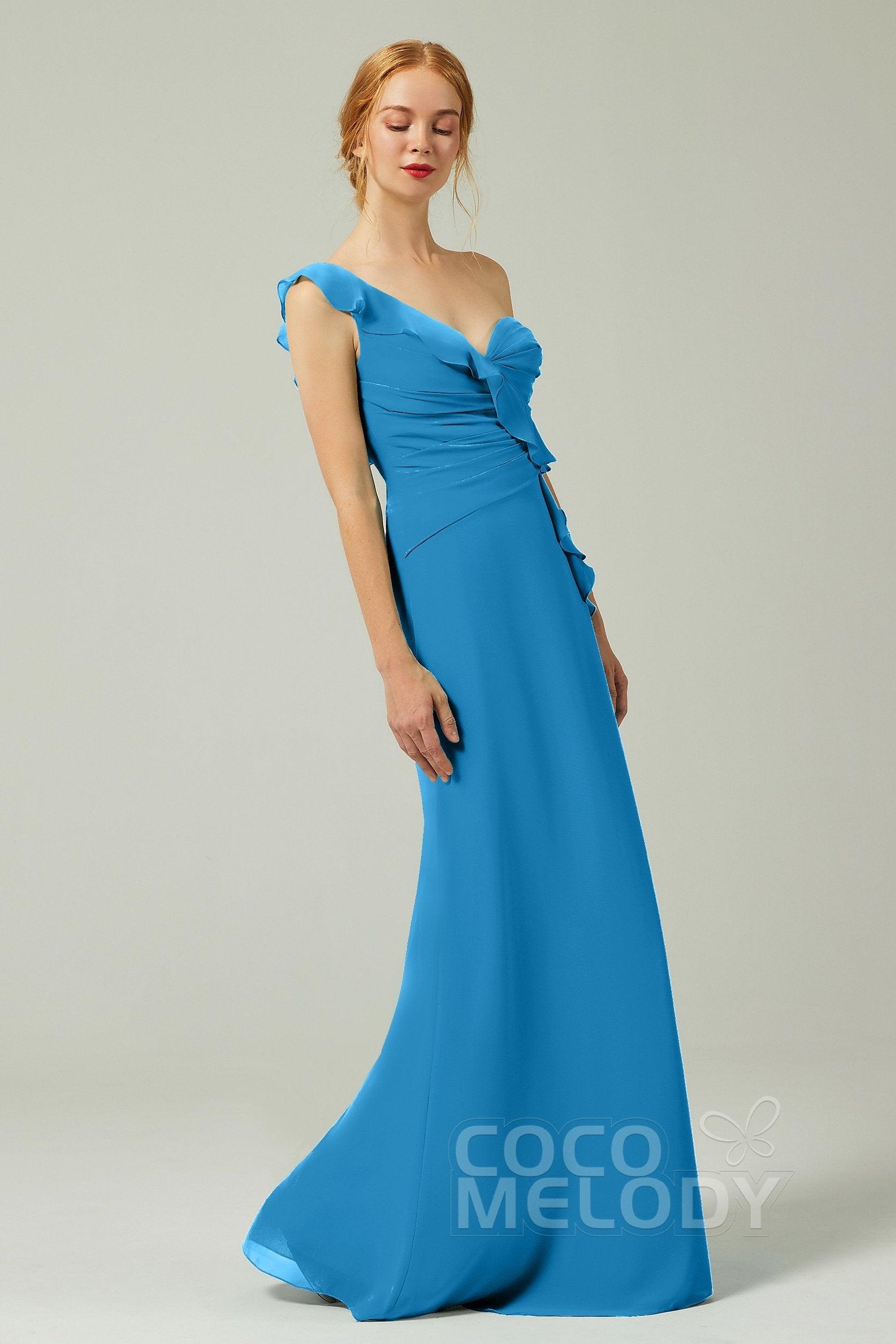 Sheath-Column Floor Length Chiffon Bridesmaid Dress CB0324 - COCOMELODY