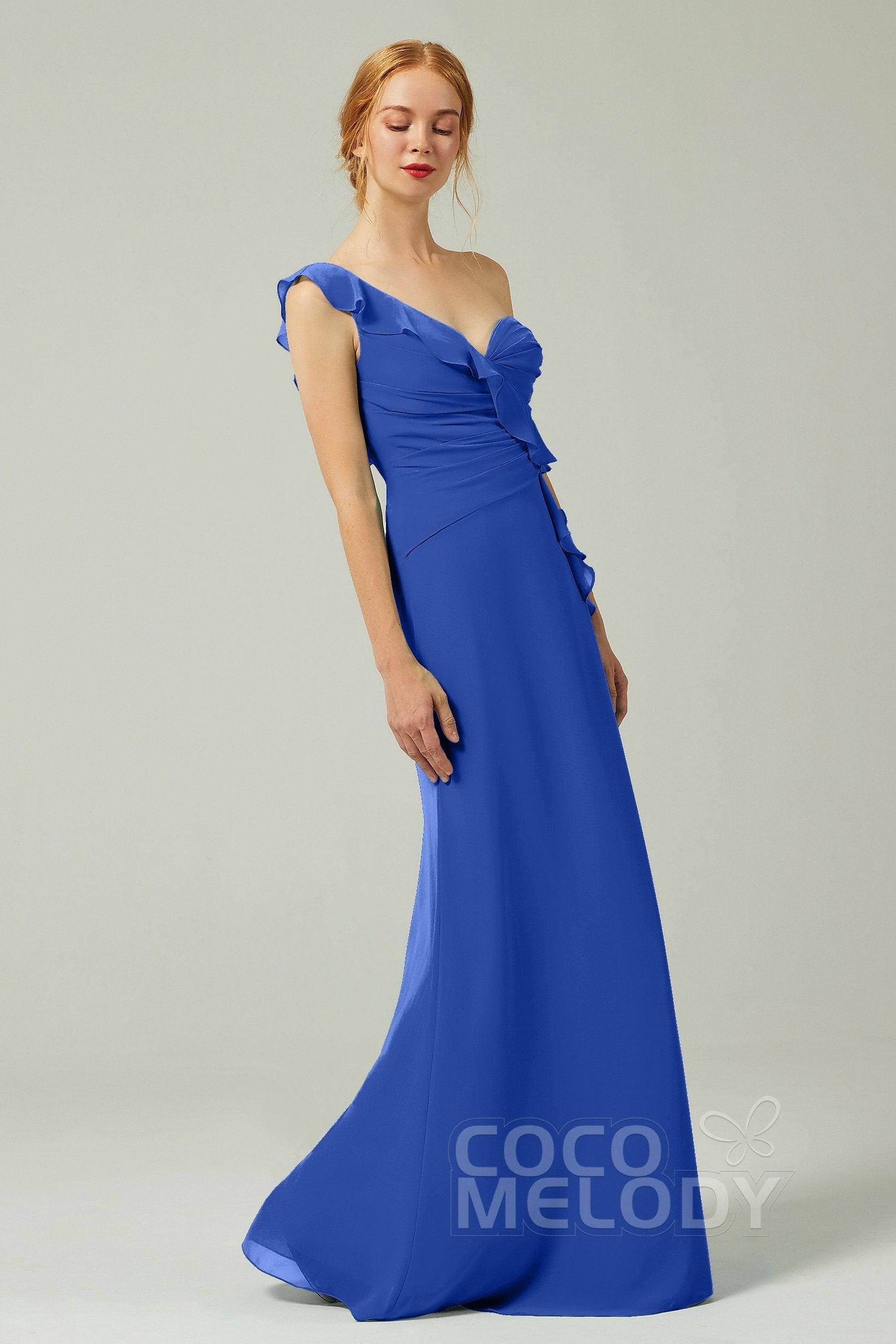 Sheath-Column Floor Length Chiffon Bridesmaid Dress CB0324 - COCOMELODY