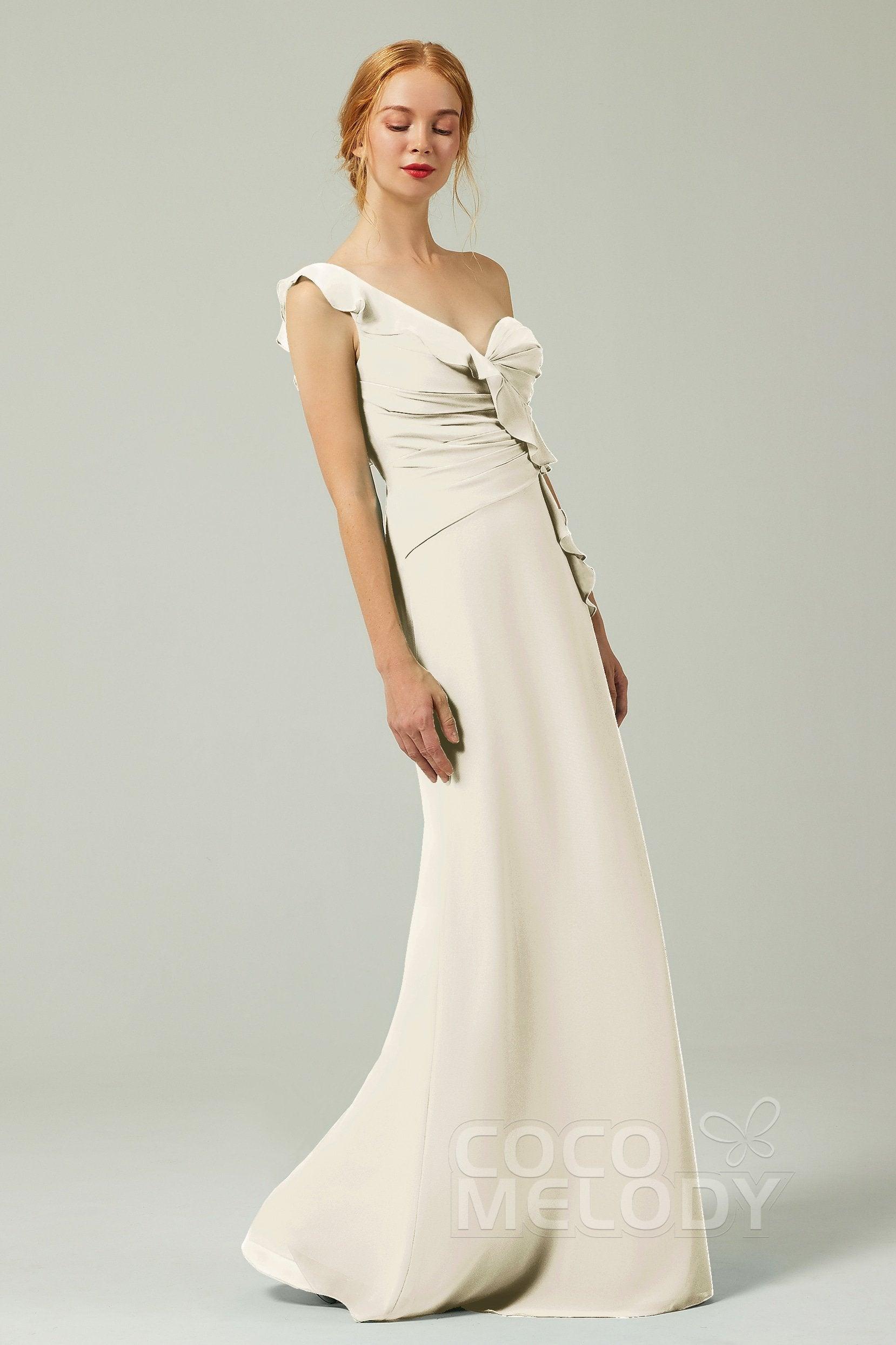 Sheath-Column Floor Length Chiffon Bridesmaid Dress CB0324 - COCOMELODY