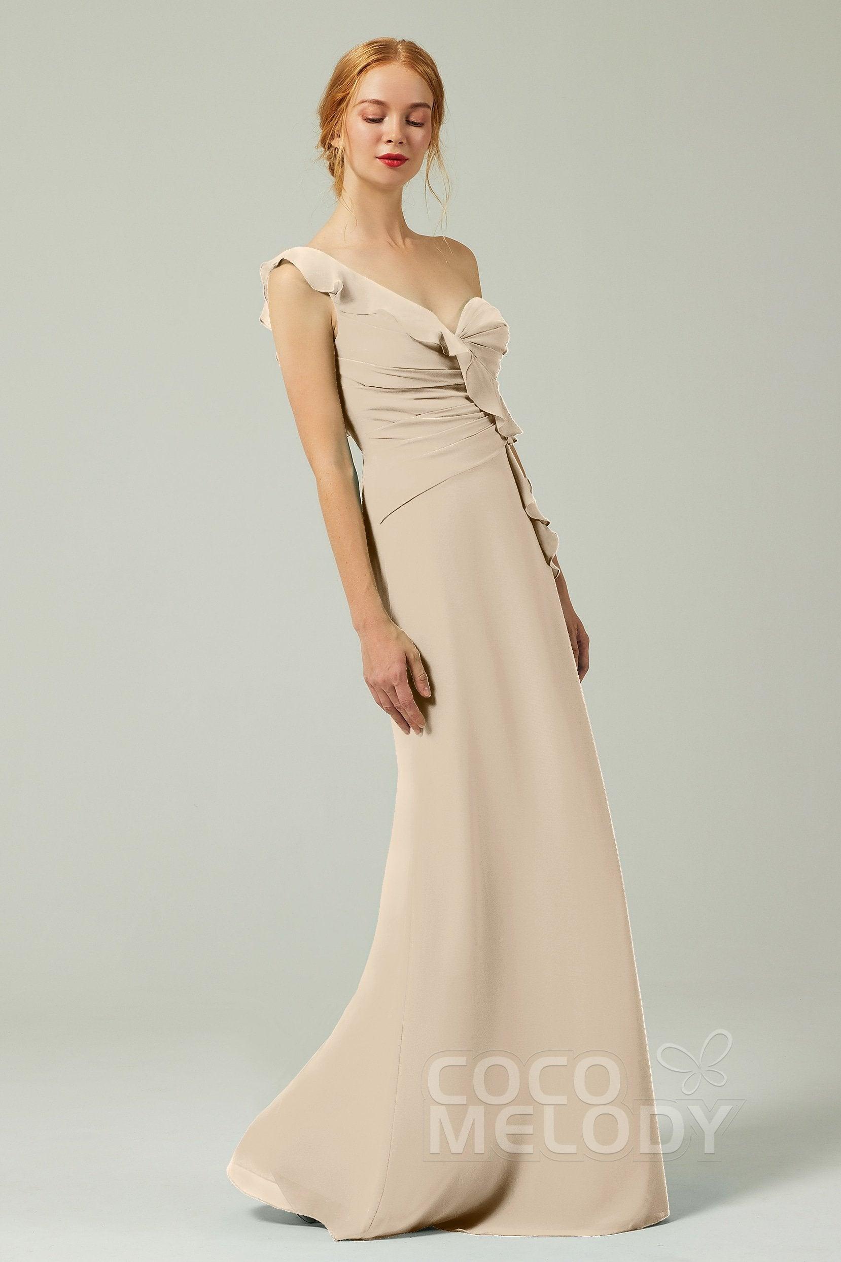 Sheath-Column Floor Length Chiffon Bridesmaid Dress CB0324 - COCOMELODY