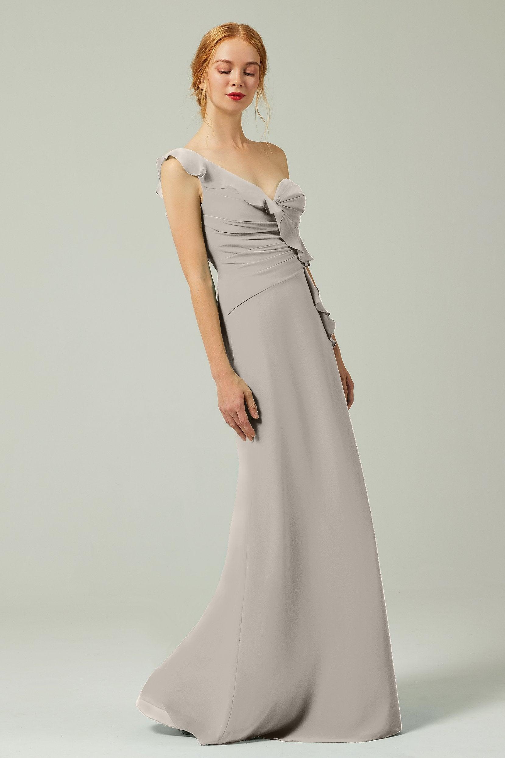 Sheath-Column Floor Length Chiffon Bridesmaid Dress CB0324 - COCOMELODY