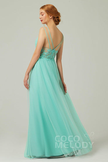 A-Line Floor Length Tulle Bridesmaid Dress CB0325