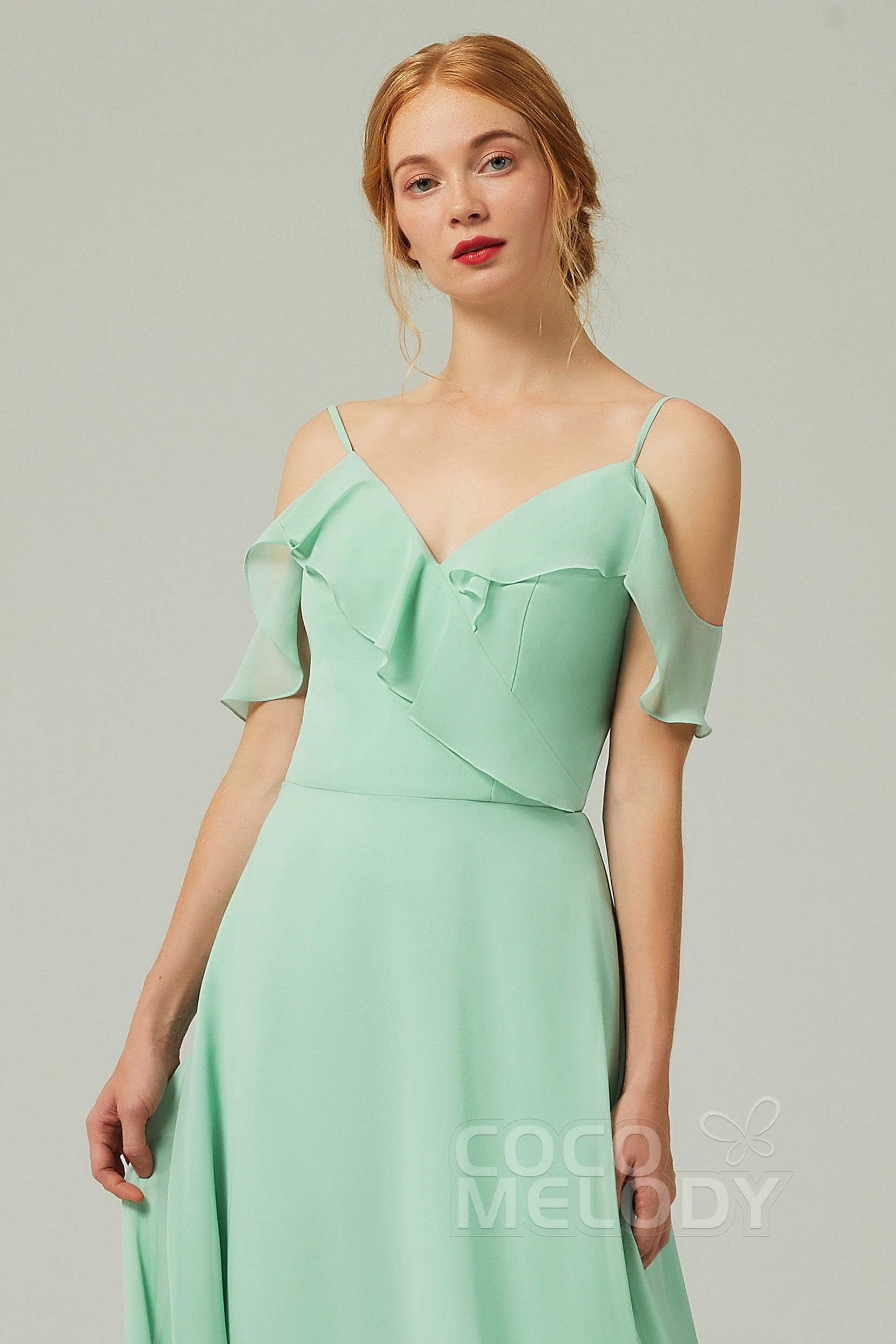 A-Line Floor Length Chiffon Bridesmaid Dress CB0326 - COCOMELODY
