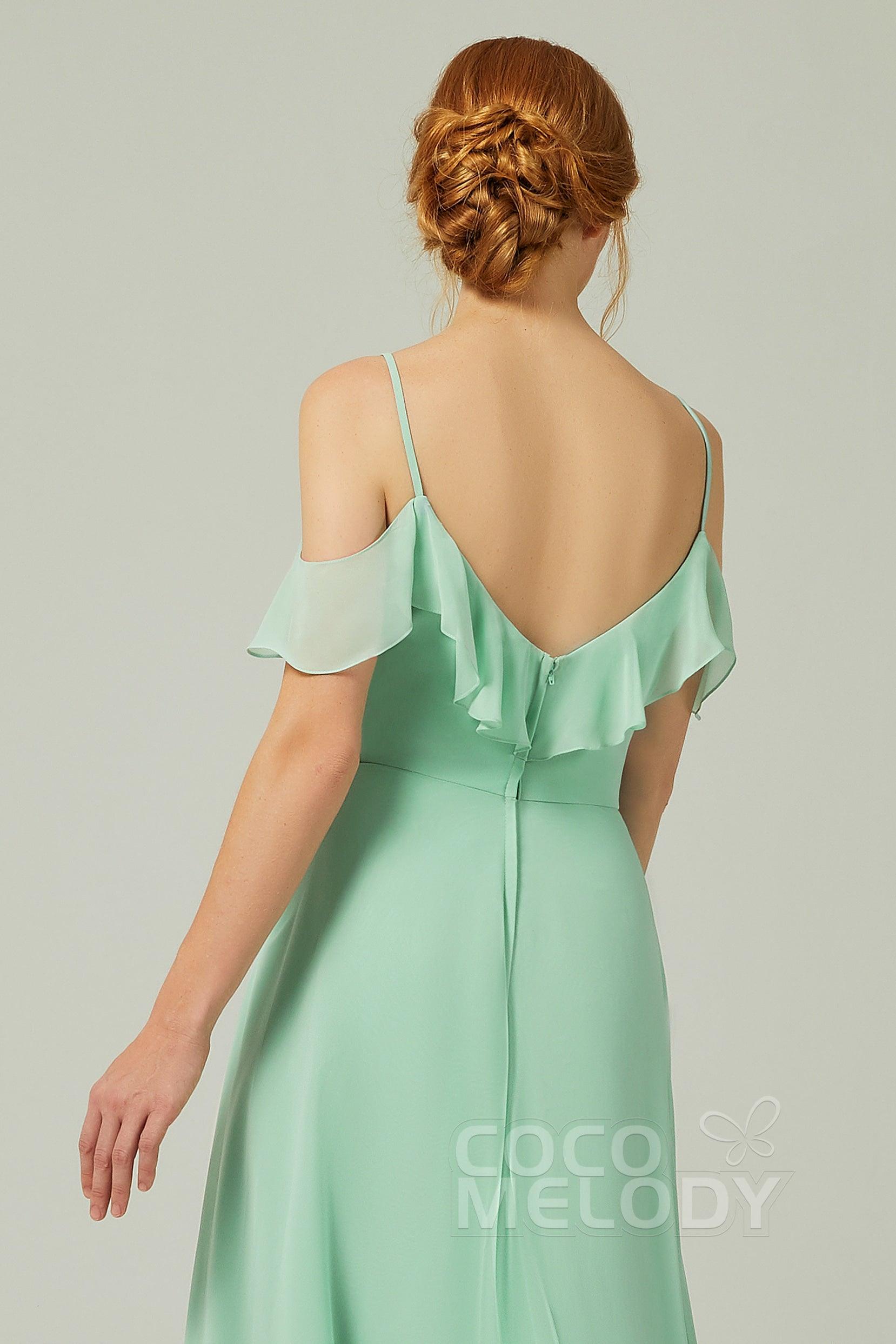 A-Line Floor Length Chiffon Bridesmaid Dress CB0326 - COCOMELODY