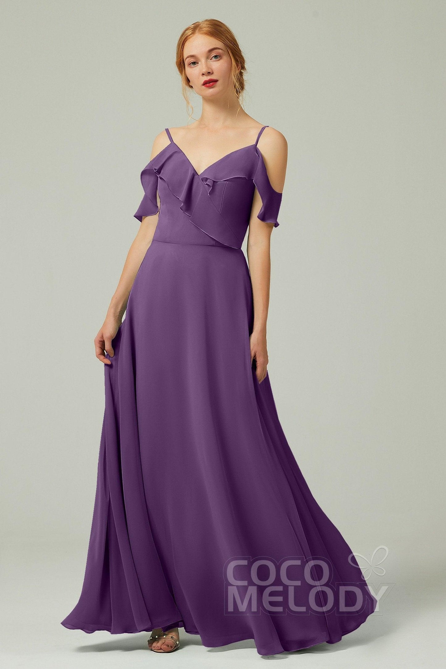 A-Line Floor Length Chiffon Bridesmaid Dress CB0326 - COCOMELODY