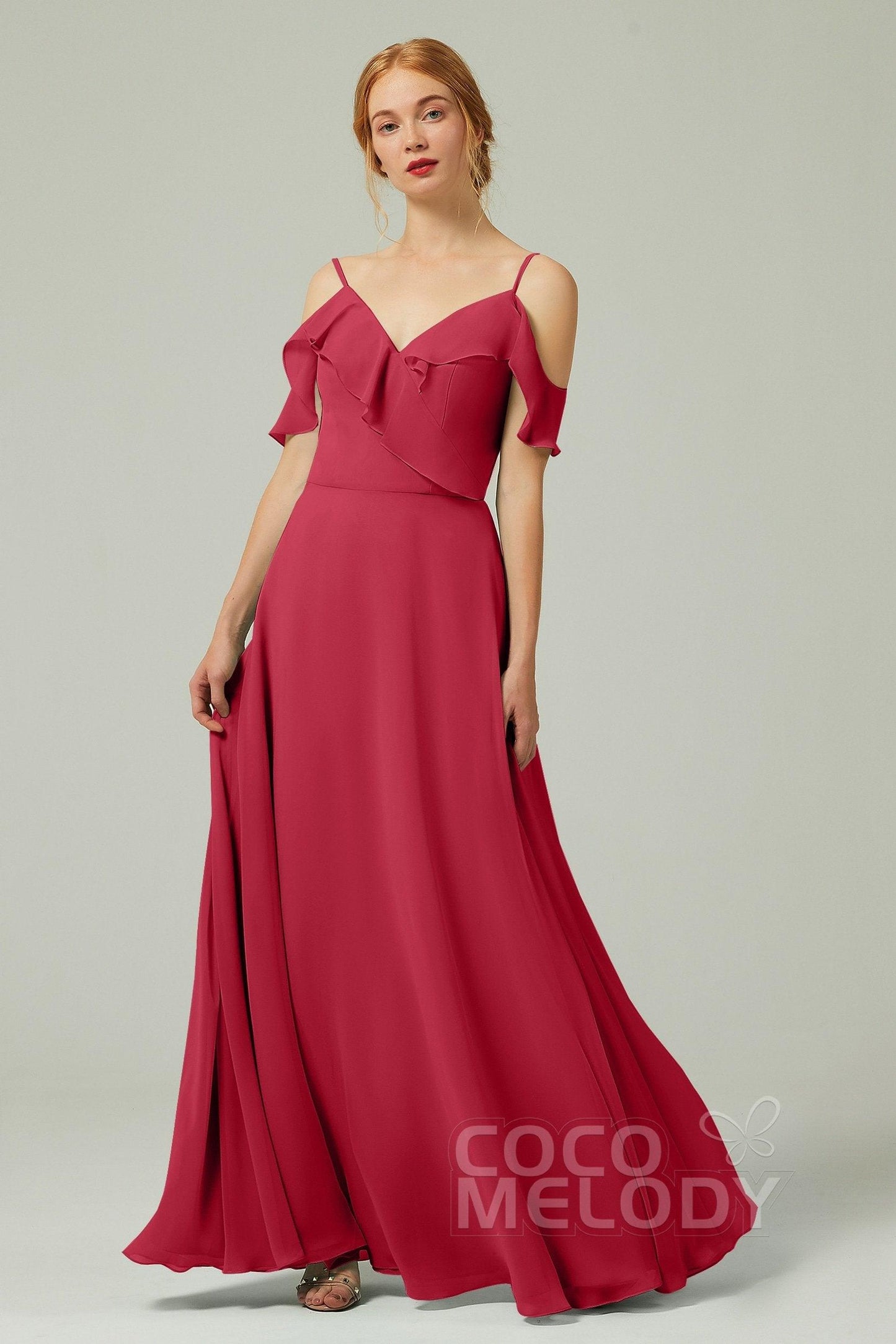 A-Line Floor Length Chiffon Bridesmaid Dress CB0326 - COCOMELODY