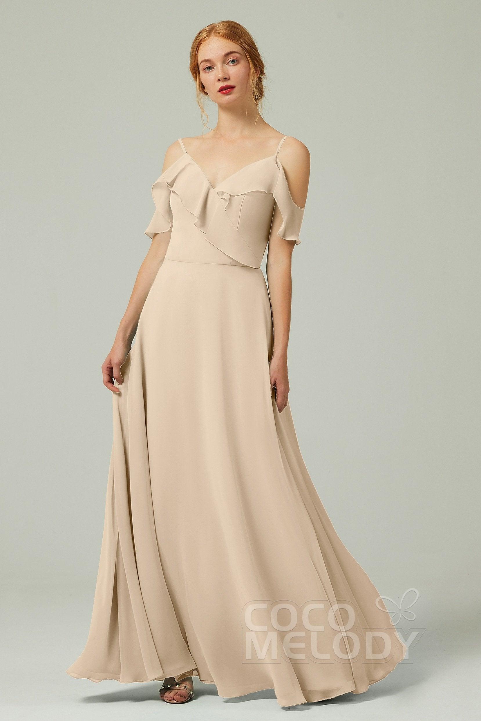 A-Line Floor Length Chiffon Bridesmaid Dress CB0326 - COCOMELODY