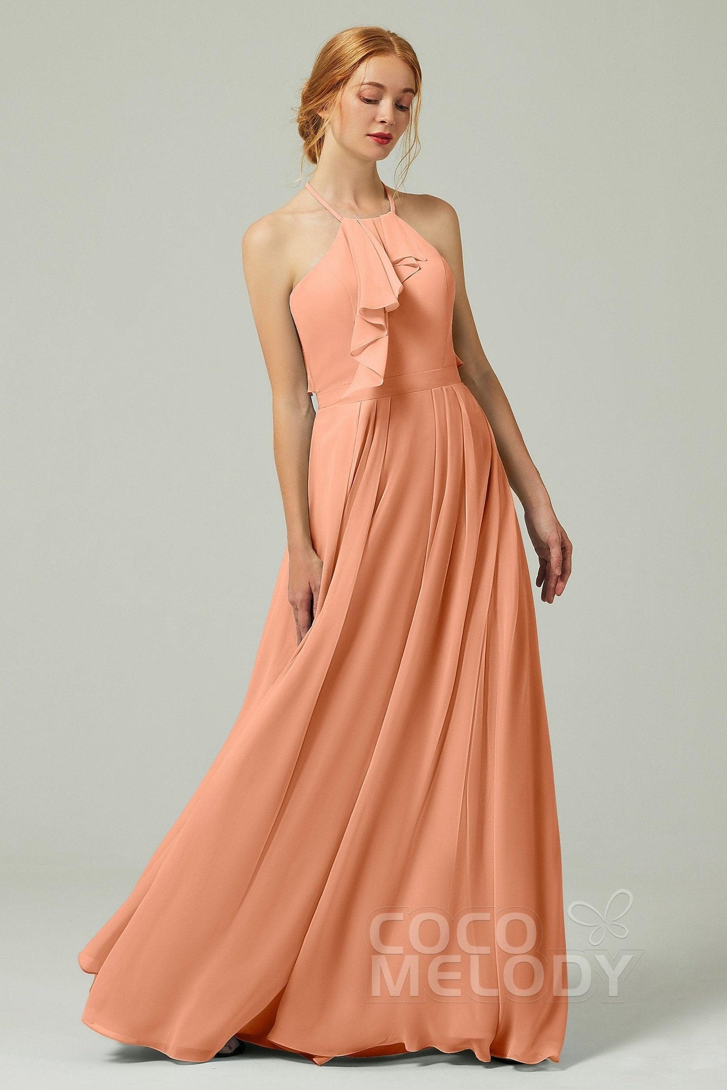 A-Line Floor Length Chiffon Bridesmaid Dress CB0328 - COCOMELODY