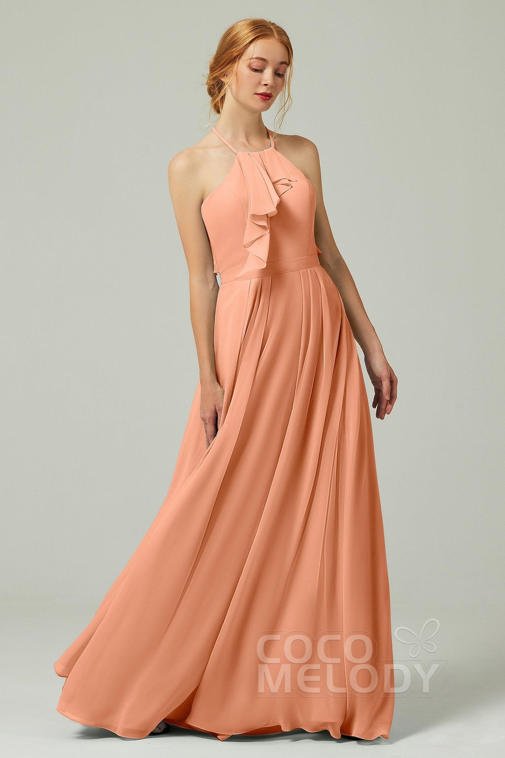 A-Line Floor Length Chiffon Bridesmaid Dress CB0328 - COCOMELODY