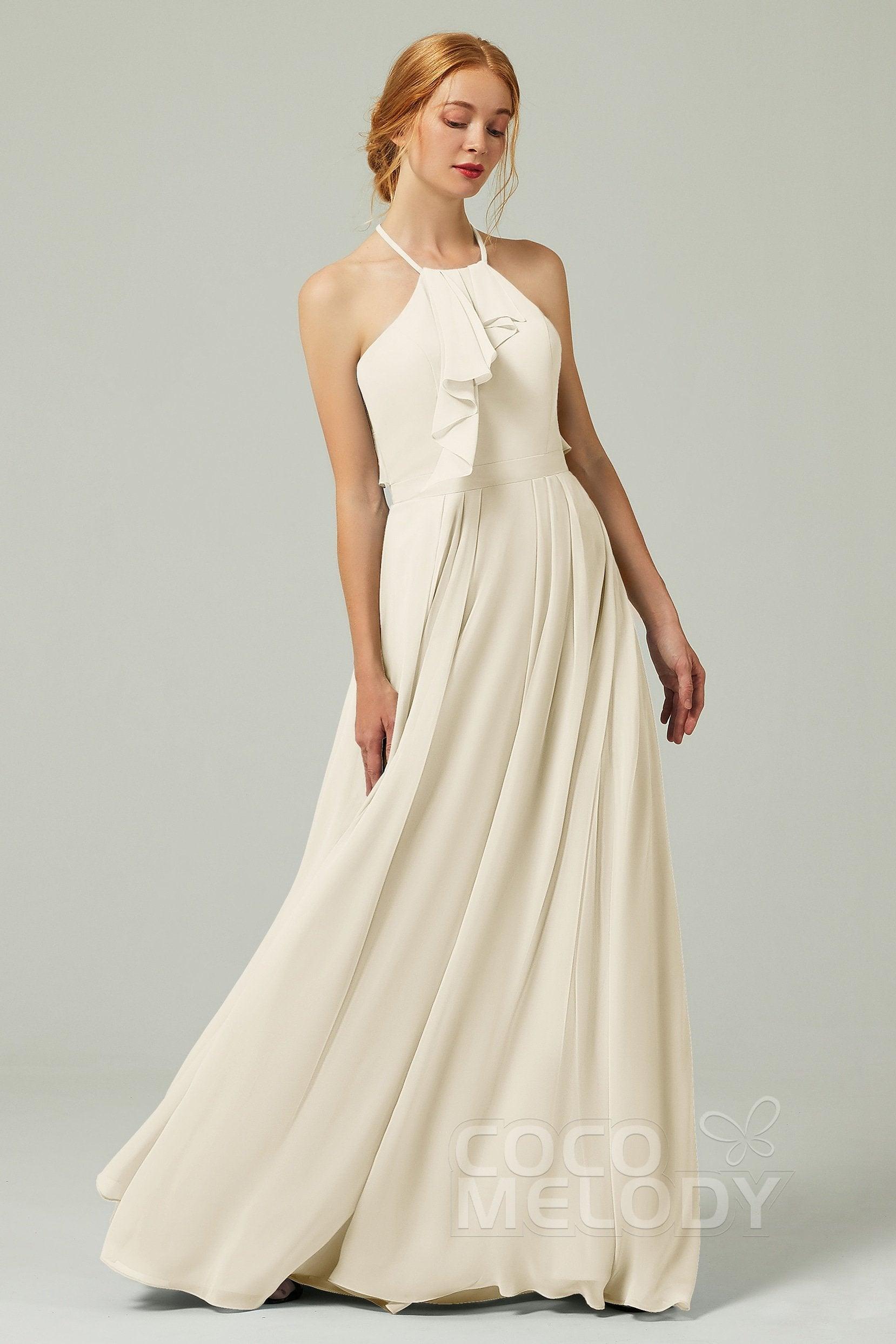 A-Line Floor Length Chiffon Bridesmaid Dress CB0328 - COCOMELODY