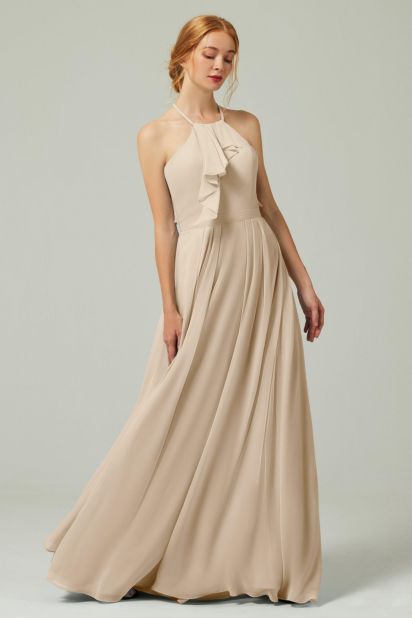 A-Line Floor Length Chiffon Bridesmaid Dress CB0328 - COCOMELODY