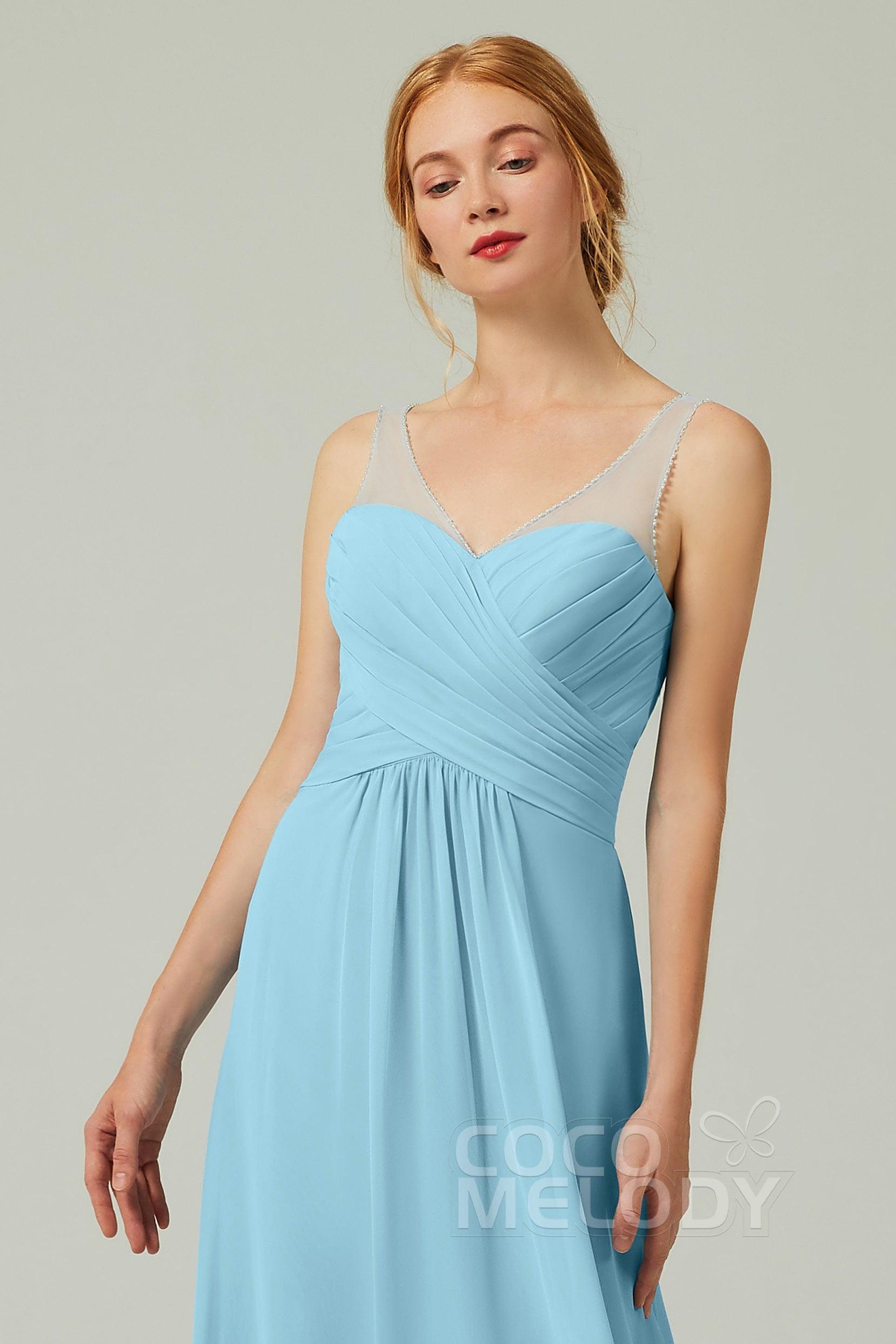 A-Line Floor Length Chiffon Bridesmaid Dress CB0331 - COCOMELODY