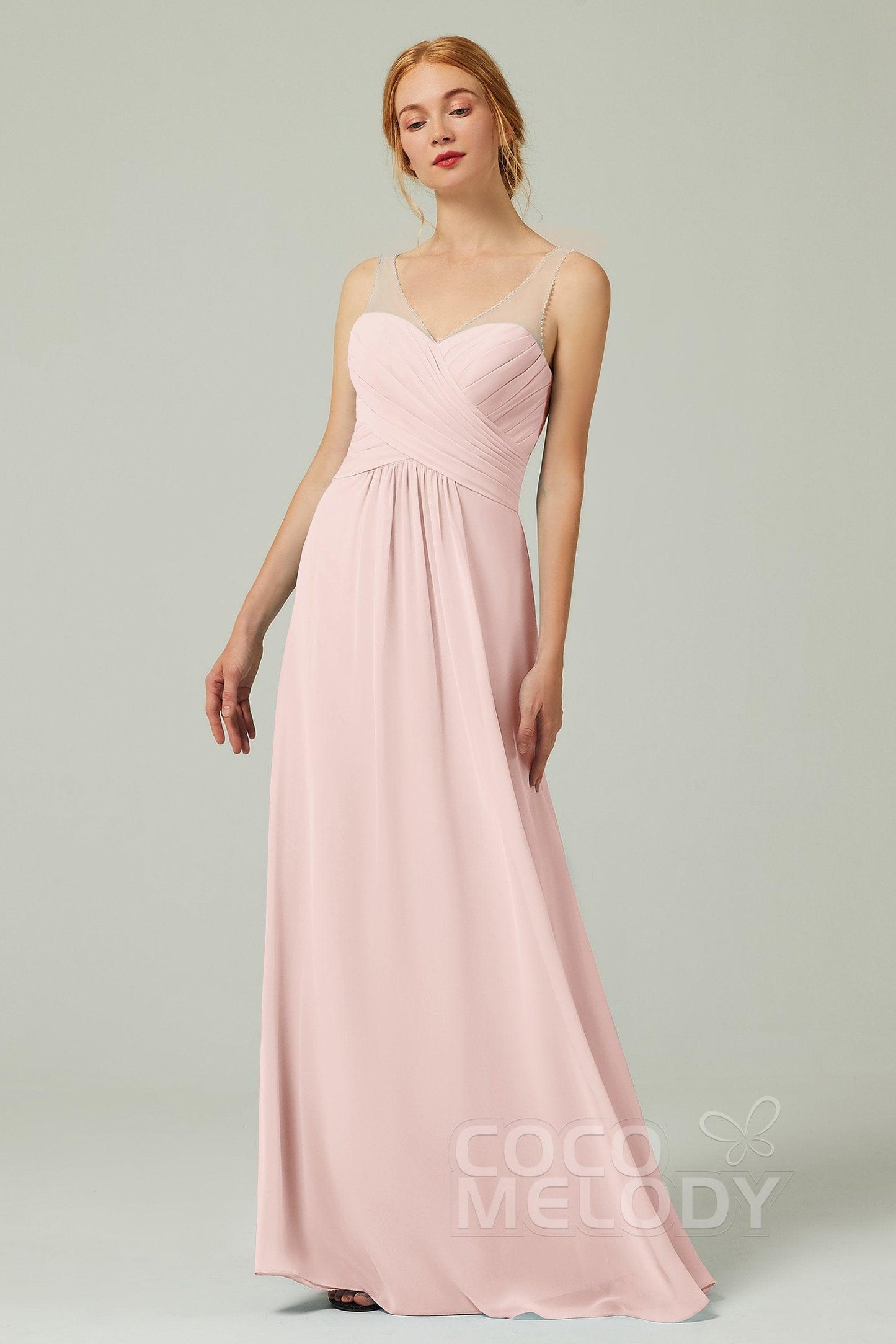 A-Line Floor Length Chiffon Bridesmaid Dress CB0331 - COCOMELODY