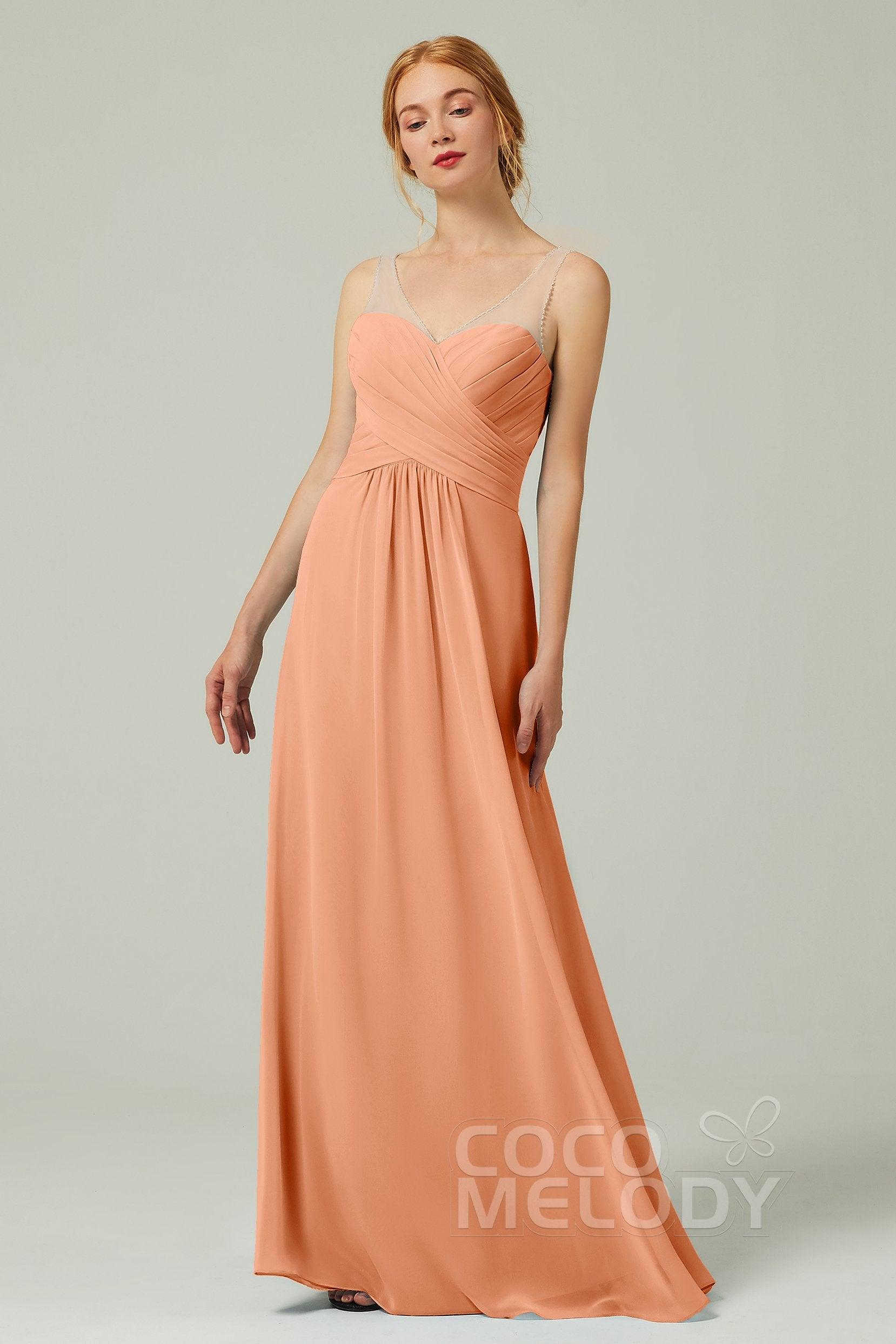 A-Line Floor Length Chiffon Bridesmaid Dress CB0331 - COCOMELODY
