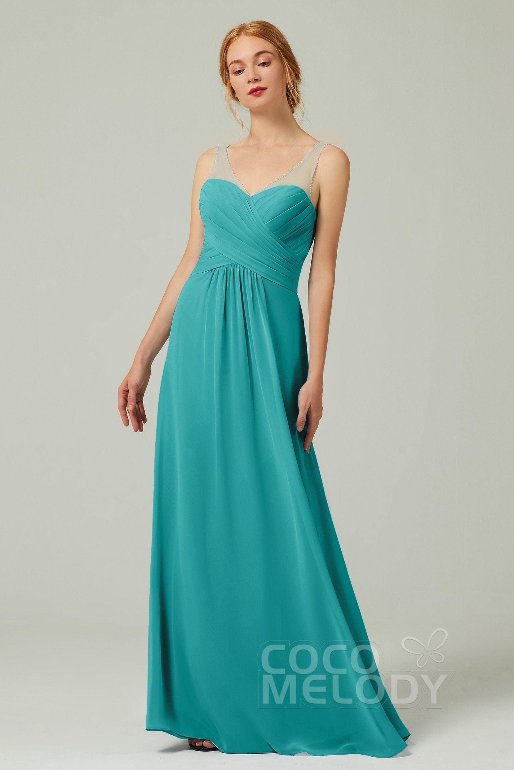 A-Line Floor Length Chiffon Bridesmaid Dress CB0331 - COCOMELODY